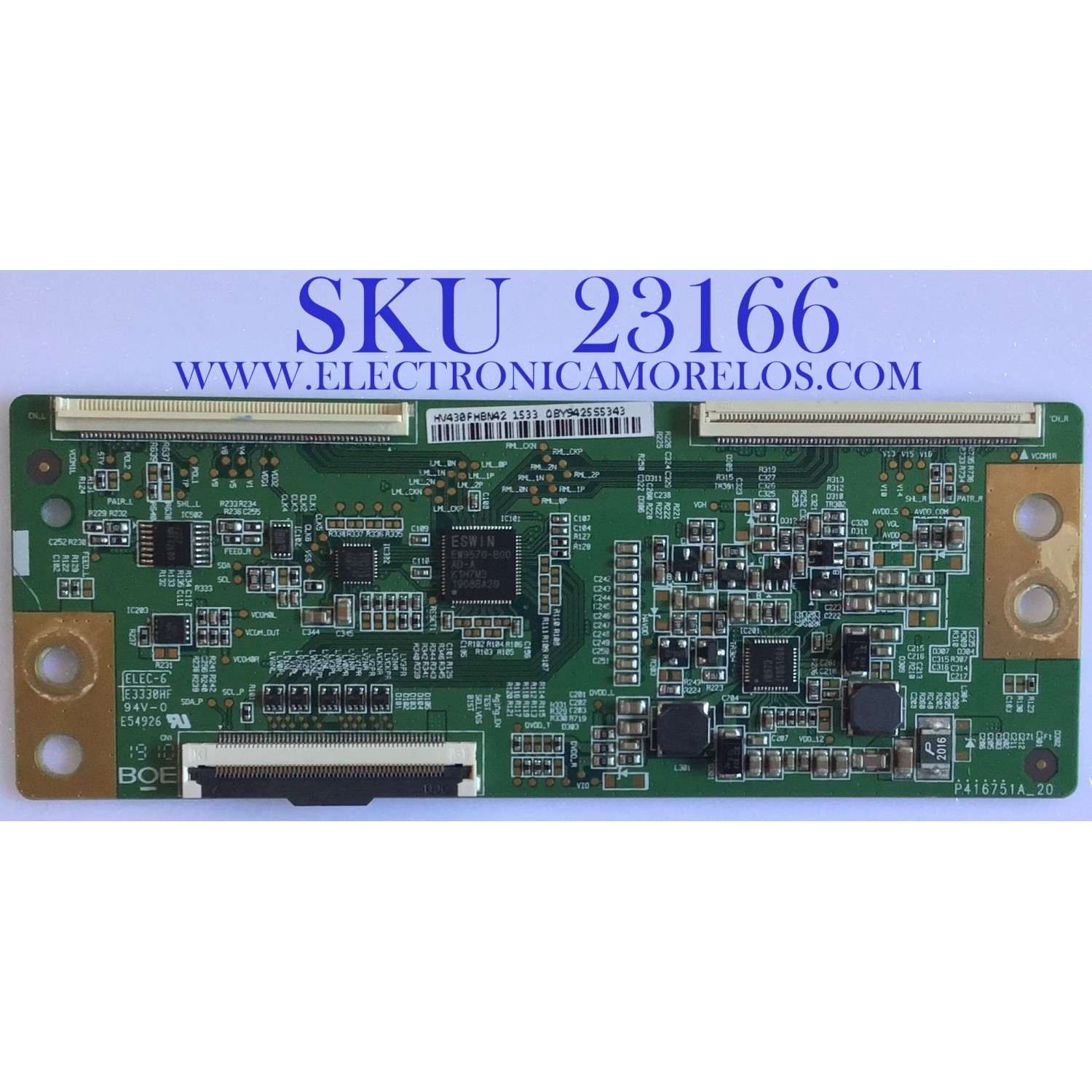 T-CON PARA TV VIZIO / HV430FHBN42  / P416751A_20 / 1533 OBY94 / PANEL BOEI430WU1_H / MODELO D43FX-F4 LHBFVNBV / LBVFVNSW