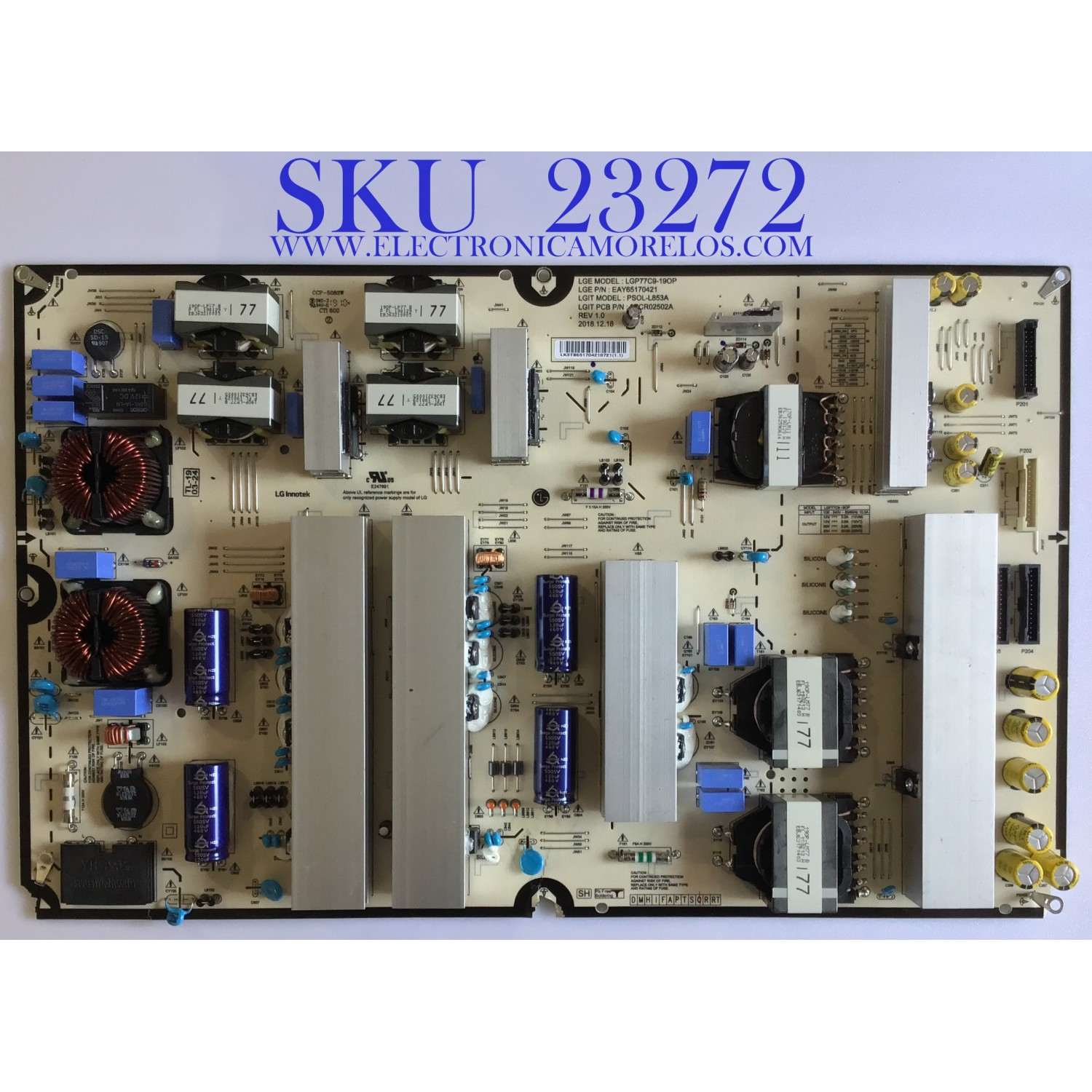 FUENTE DE PODER PARA SMART TV LG / EAY65170421 / LGP77C9-19OP / 3PCR02502A / PSOL-L853A / 65170421 / PANEL LE770AQD (AM)(A1) / MODELO OLED77C9AUB.BUSYLJR