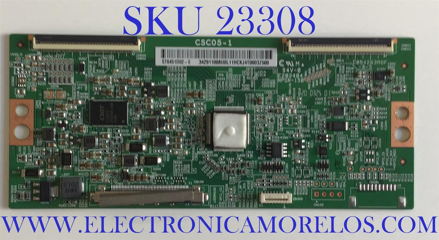T-CON PARA TV SONY BRAVIA / NUMERO DE PARTE 342911008U / CSC05-1 / ST6451D02-E / 342911008U0L11H / 34.29110.08U / PANEL YSAF065CNS01 / DISPLAY ST6451D02-E / MODELOS KD-65X750H / KD65X750H / KD-65X75CH / KD65X75CH