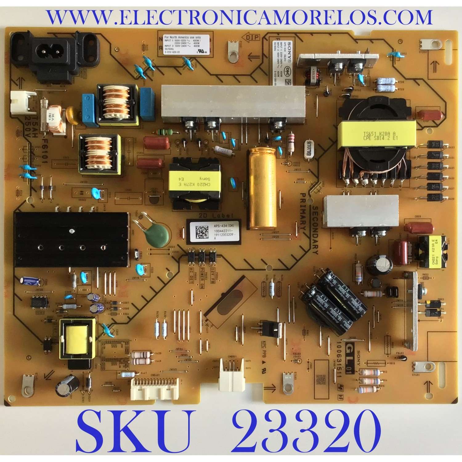 FUENTE DE PODER PARA TV SONY / 1-004-422-11 / APS-434(CH) / 100631511 / 100442211 / PANEL YSAF055CNO01/ MODELO XBR-55X800H - Imagen 1