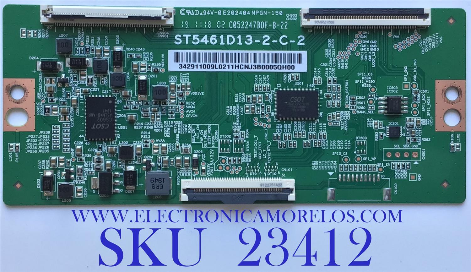 T-CON PARA TV TCL / NUMERO DE PARTE 342911009L / ST5461D13-2-C-2 / C052247BOF / 342911009L0211 / PANEL'S TPT550U2-D132.L REV:S21B / LVU550NDJL CD9W00 V1 / LVU550CSDX E0257 / DISPLAY ST5461D13-2 VER.2.2 / MODELOS NS-55DF710NA21 / 55R82 / 55R83 / 55S535