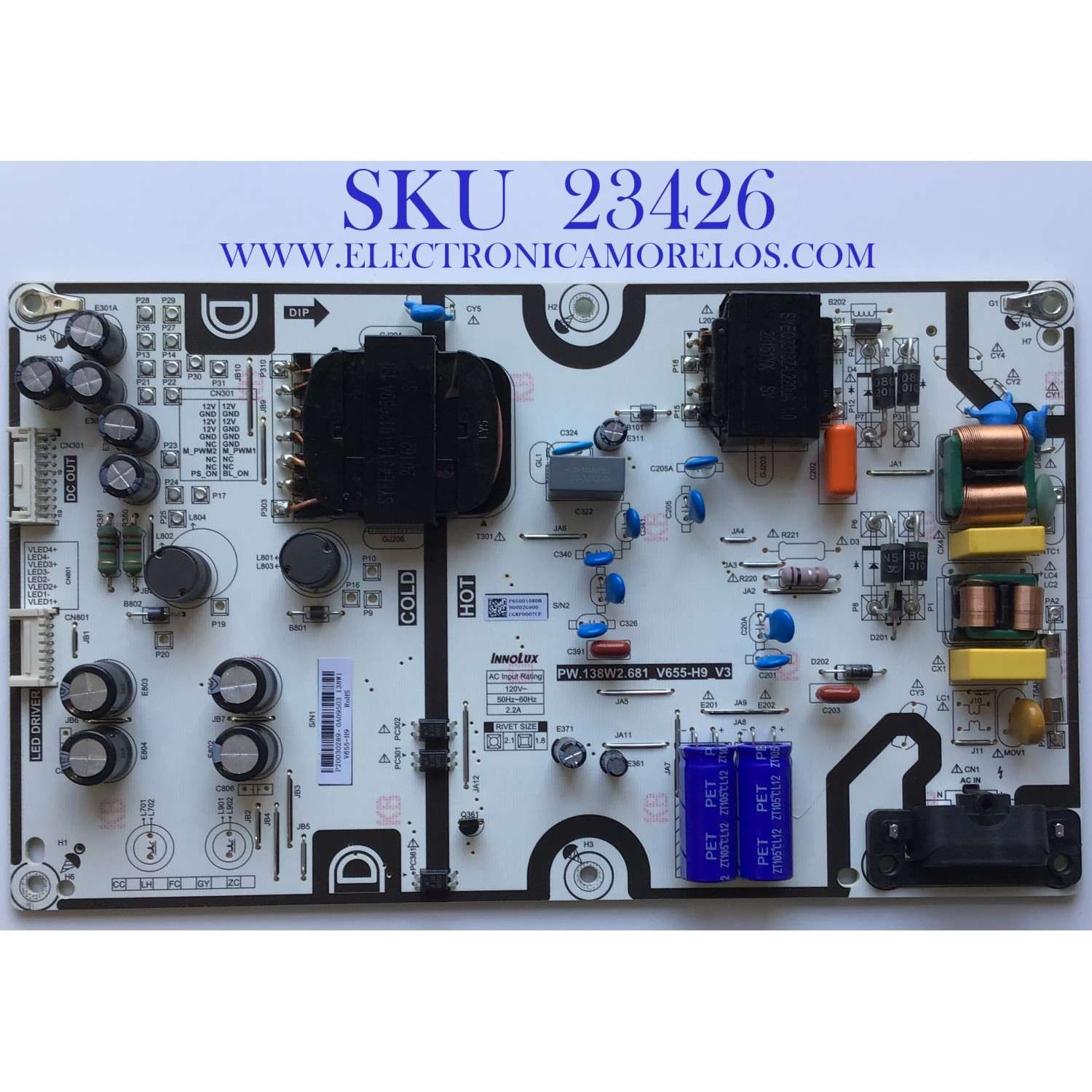 FUENTE DE PODER PARA VIZIO 4K HDR SMART TV / NUMERO DE PARTE P650D108DB / PW.138W2.681 / PW.138W2.681_V655-H9_V3 / B0002G000 / V655-H9 / PANEL V650DJ4-D03 REV.C1 / MODELO V655-H19 / V655-H19 LIAIZC / V655-H19 LINIZC / V655-H9 LINIZCKW 