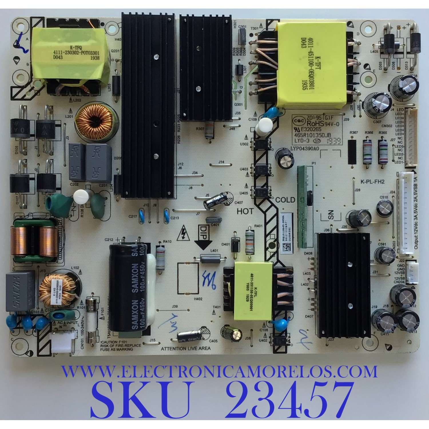 FUENTE DE PODER PARA TV W BOX / 9012-112A47-16004301 / LYP04390A0 / 465R10135DJB / K-PL-FH2 / PANEL K550WDC2 / MODELO 0E-55LED4KA / 100012585 / 65R6E4