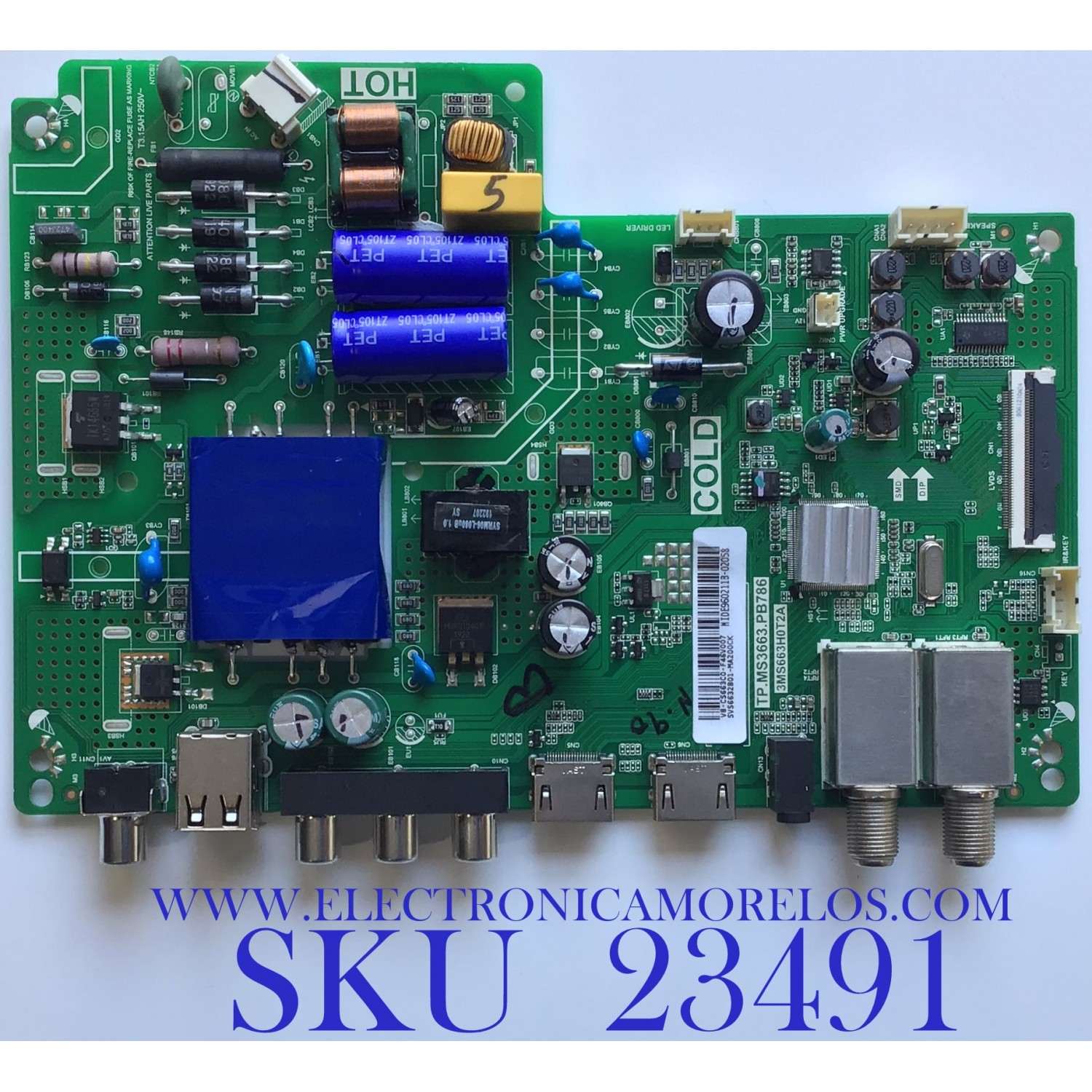 MAIN FUENTE PARA TV HKPRO / SVS6623B01-MA200CK / TP.MS3663.PB786 / V8-CS663C0-F46V007 / MIDE96021B-02058 / 3MS663H0T2A / ESTA TARJETA ES CHINA Y ES UTILIZADA EN DIFERENTES MARCAS Y MODELOS / ENTRAR A DESCRIPCIÓN DEL PRODUCTO