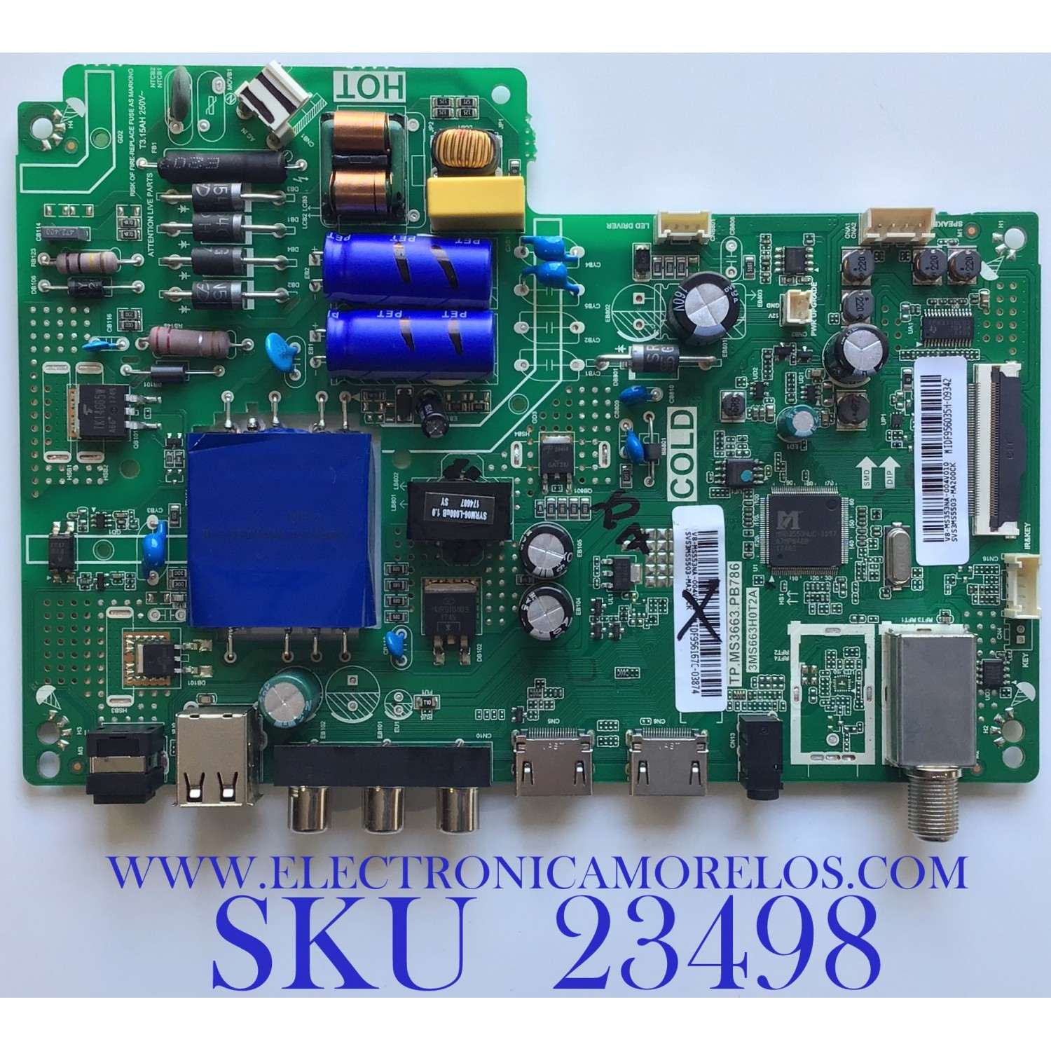 MAIN FUENTE PARA TV HKPRO / SVS3MS5503-MA200CK / TP.MS3663.PB786 / V8-MS353NA-004V010 / 3MS663H0T2A / MODELO HKP43F17 / ESTA TARJETA ES CHINA Y ES UTILIZADA EN DIFERENTES MARCAS Y MODELOS / ENTRAR A DESCRIPCIÓN DEL PRODUCTO