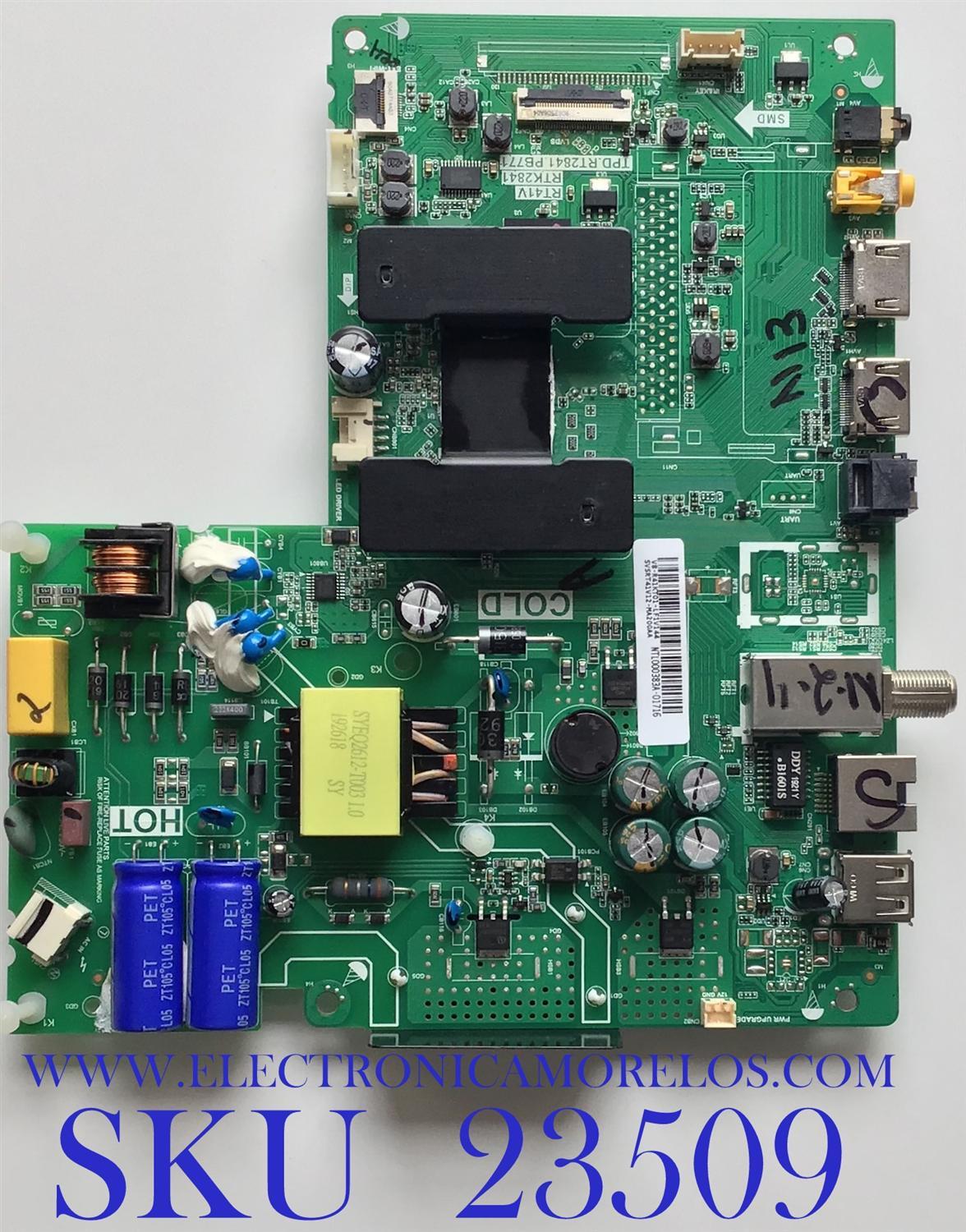 MAIN FUENTE PARA TV TCL / SVSRT41V12-MA200AA / TPD.RT2841.PB771 / RTK2841 / V8-R41KT01-LF1V144 / MODELOS 32A325 / 32A321 / 32A323 /  ESTA TARJETA ES CHINA Y ES UTILIZADA EN DIFERENTES MARCAS Y MODELOS / ENTRAR A DESCRIPCIÓN DEL PRODUCTO