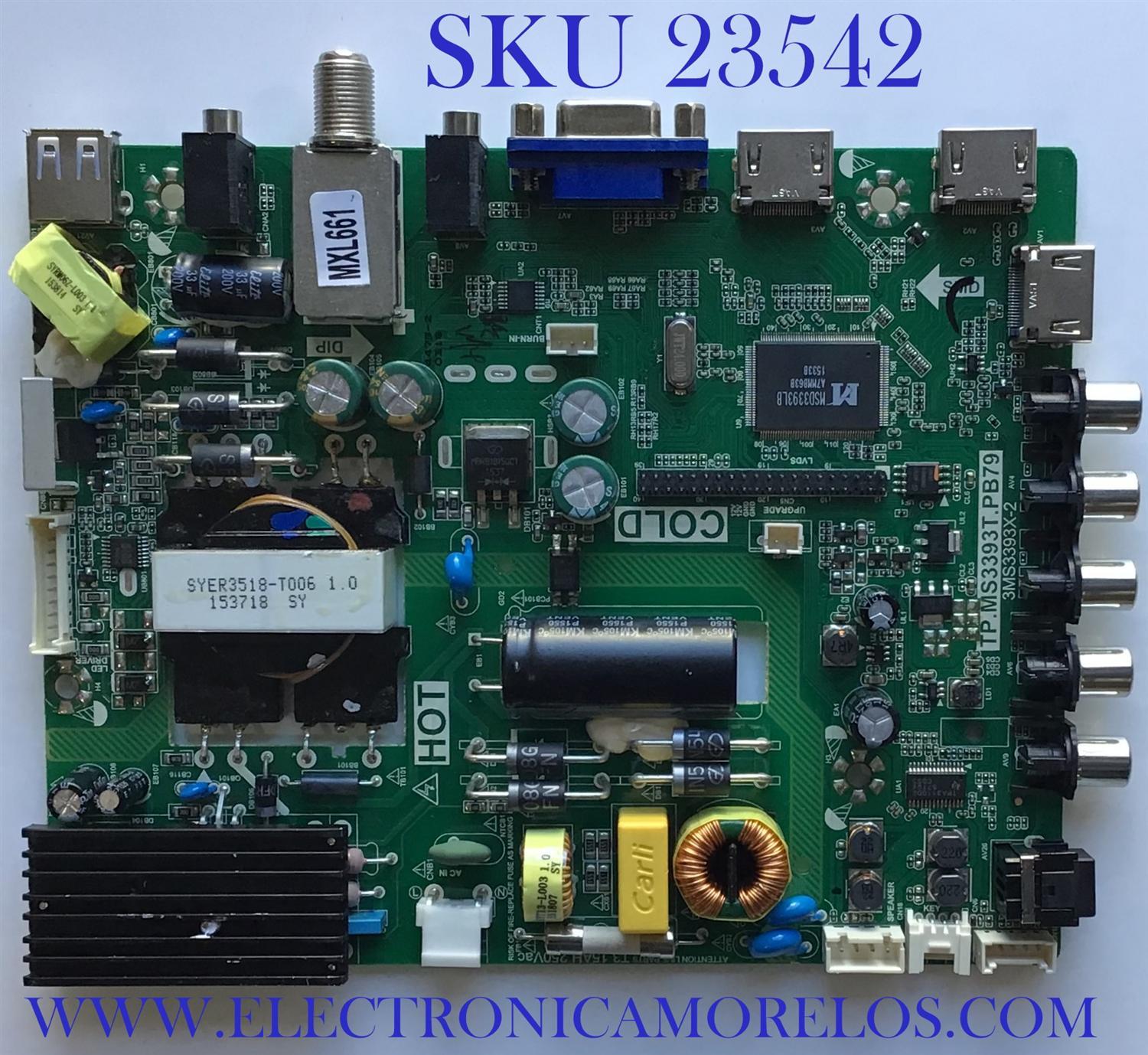 MAIN FUENTE PARA TV DAEWOO / 02-SKG39A-C003000 / TP.MS3393T.PB79 / 3MS3393X-2 / B15124475 / MODELO L40R6400TN / ESTA TARJETA ES CHINA Y ES UTILIZADA EN VARIAS MARCAS Y MODELOS / ENTRAR A DESCRIPCION DEL PRODUCTO