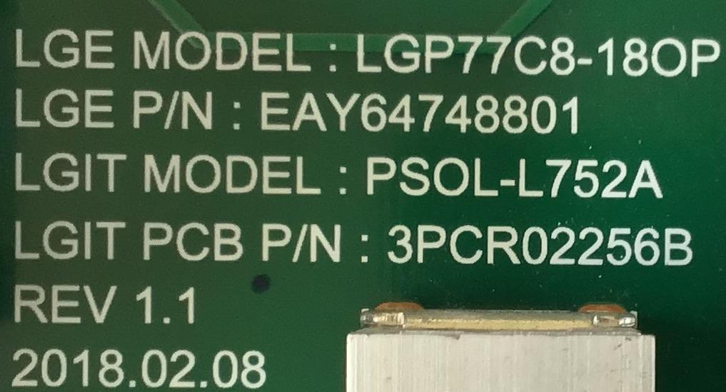 FUENTE DE PODER PARA TV LG OLED / NUMERO DE PARTE EAY64748801 / LGP77C8-18OP / 64748801 / 1382740010977 / 3PCR02256A / 3PCR02256B / PANEL LE770AQD (AL)(A1) / MODELOS OLED77C8PUA / OLED77C8PUA.AUSWLH / OLED77C9PUA / OLED77C9PUA.BUSWLJR - Imagen 2