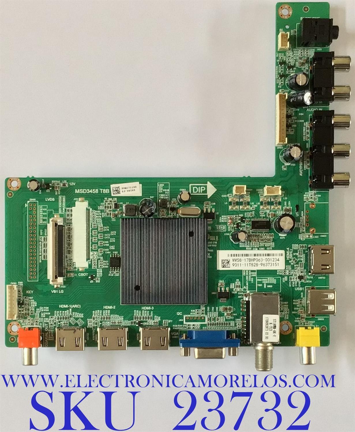 MAIN PARA TV W BOX / 9011-11T828-96373151 / MSD3458 T8B / P0Q171100 / MM58-17BH9063-001234 / PANEL K550WDC2 / MODELO 0E-55LED4K