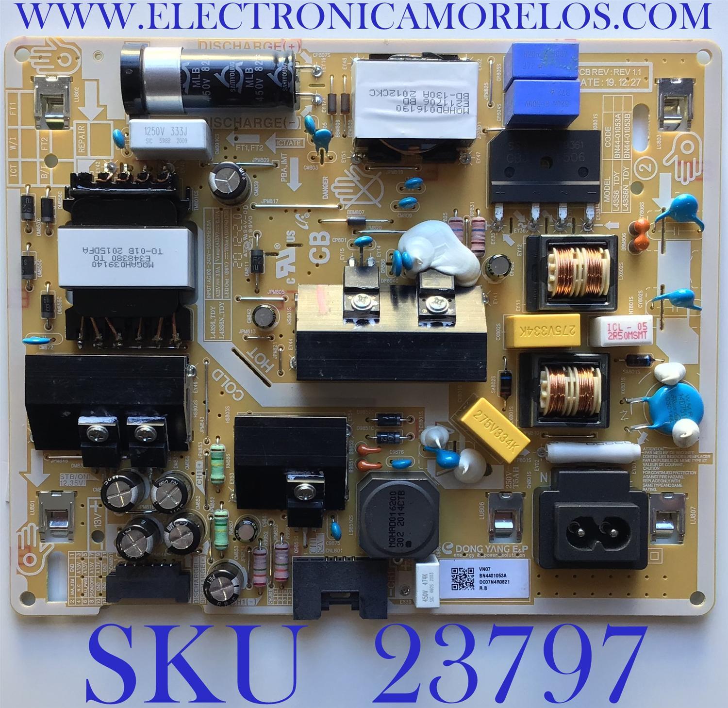 FUENTE DE PODER PARA TV SAMSUNG / NUMERO DE PARTE BN44-01053A / BN4401053A / MODELOS UN43TU8000 / UN43TU8200 / UN43TU8000FXZA XB25 / UN43TU8000FXZA DB04 / UN43TU8000FXZA DB08 / UN43TU8000FXZA DA07 / UN43TU8000FXZA DA02 / UN43TU8200FXZA DA03