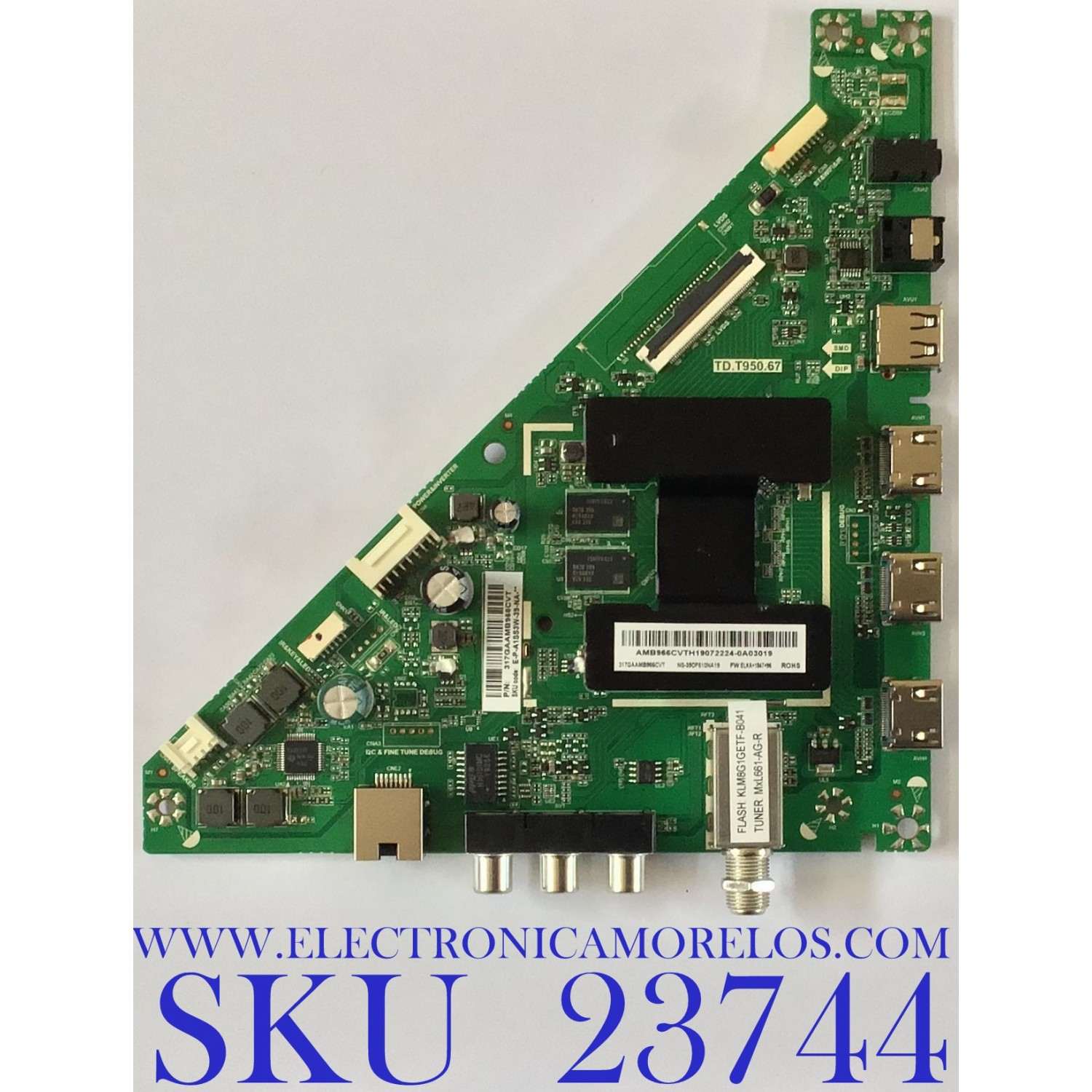 MAIN PARA TV INSIGNIA / 317GAAMB966CVT / TD.T950.67 / AMB966CVTH19072224-0A03019 / H19072224 / T390HVN05.0 / PANEL TPT390J1-HVN05.U REV:S000E / MODELO NS-39DF510NA19