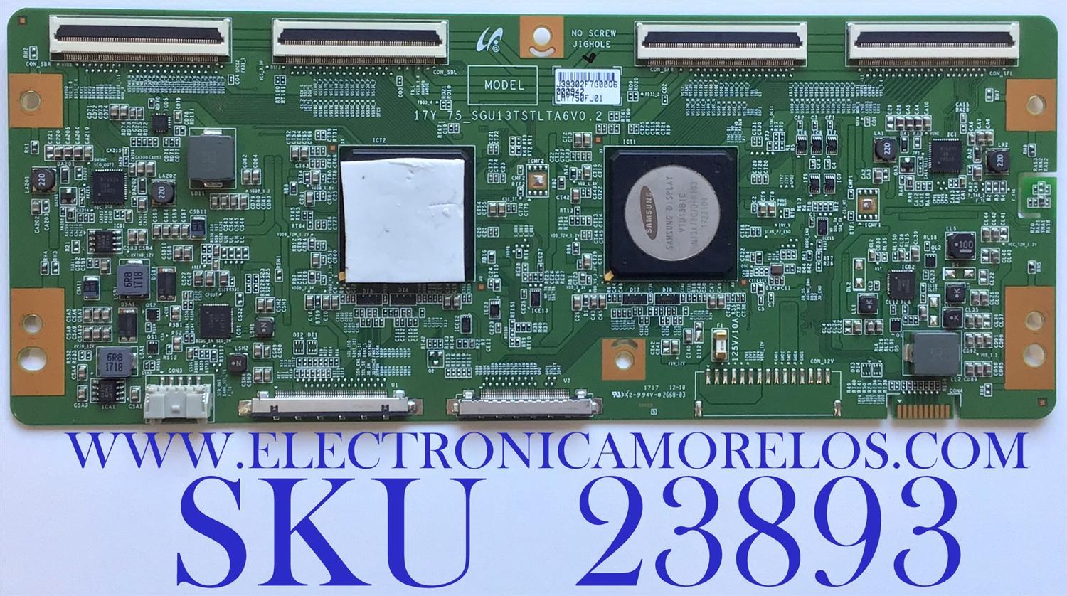 T-CON  PARA SONY SMART TV / NUMERO DE PARTE 1-897-096-11 / LJ94-39302F / 17Y_75_SGU13TSTLTA6V0.2 / 39302F / SGU13TSTLTA6V0.2 / PANEL YD7S750DTD01 / MODELO XBR-75X940E / XBR75X940E