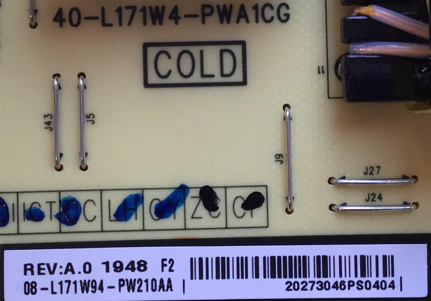 FUENTE DE PODER PARA TV TCL ORIGINAL / NUMERO DE PARTE 08-L171W94-PW210AA / 40-L171W4-PWA1CG / PANEL V500DJ7-QE1 REV.T5 / MODELO 50S525 / 50A527 - Imagen 2