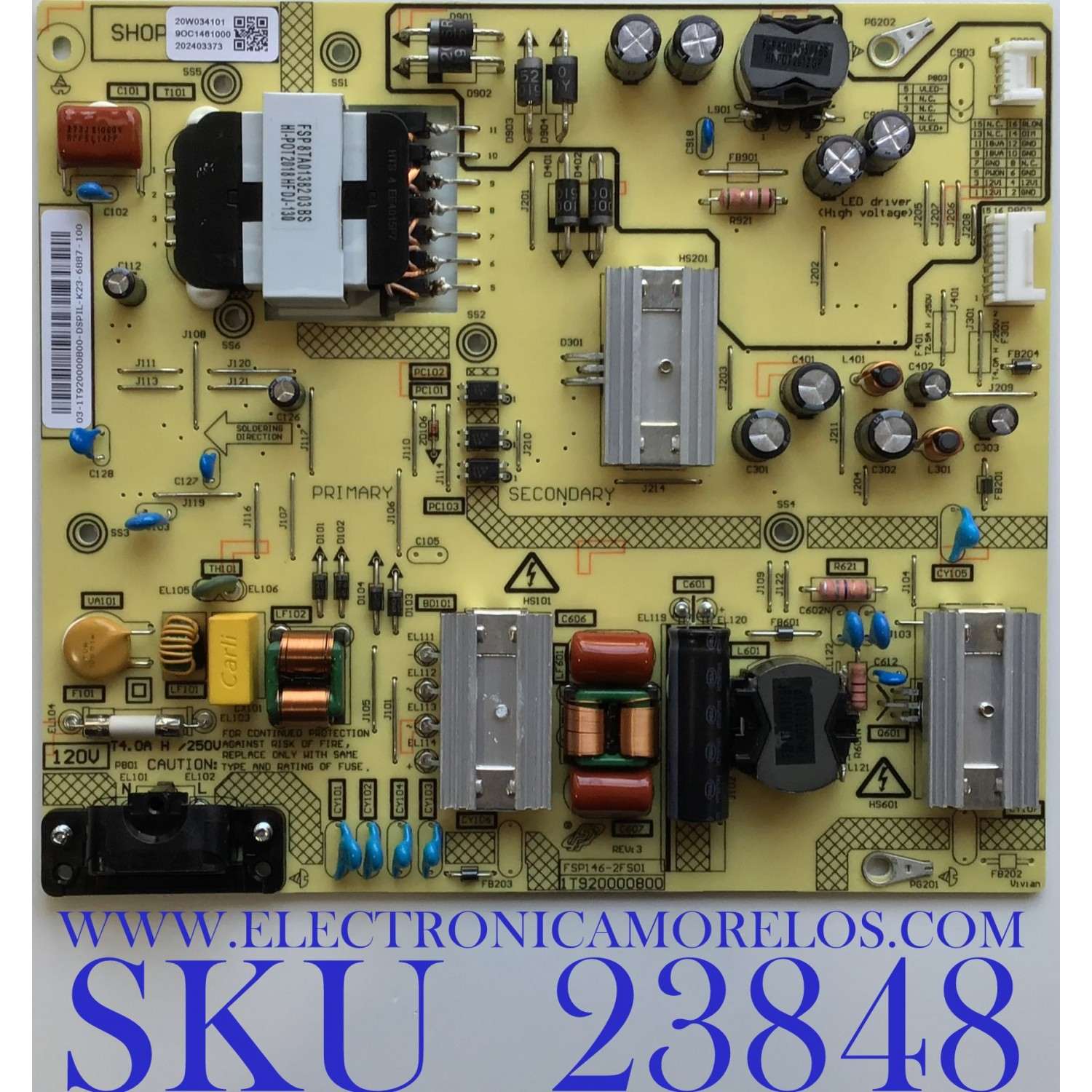 FUENTE DE PODER PARA TV TOSHIBA / NUMERO DE PARTE 1T920000800 / FSP146-2FS01 / 9OC1461000 / 3BS04694036P / PANEL K500WDCRA / DISPLAY V500DJ7-QE1 / MODELOS PN50951-22U / 50LF621U21