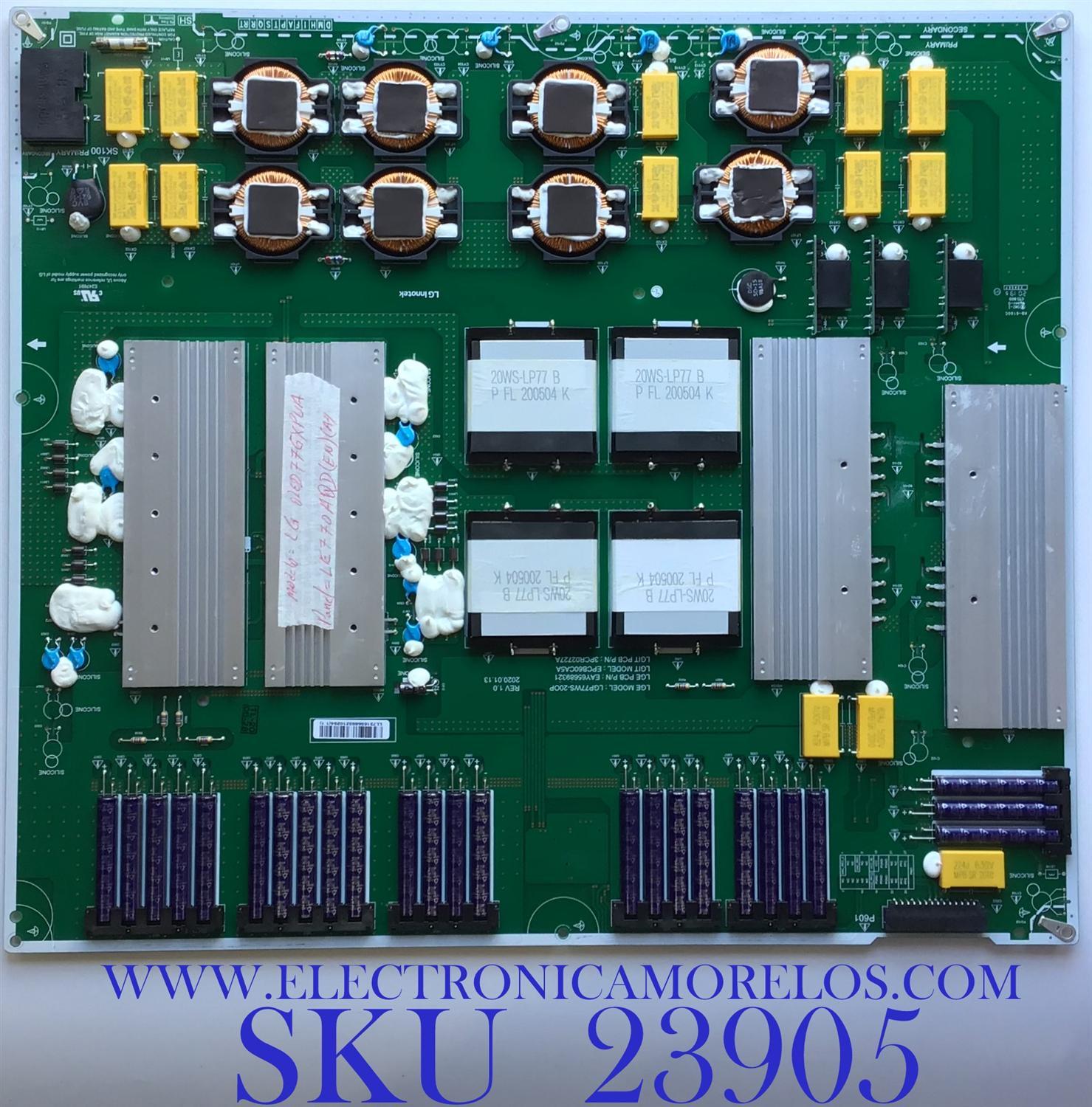 FUENTE DE PODER PARA TV LG 4K UHD HDR SMART TV / NUMERO DE PARTE EAY65689321 / EPCB60CA5A / 65689321 / LGP77WS-20OP / 3PCR02727A / PANEL LE770AQD (EN)(A4) / MODELO OLED77GXPUA / OLED77GXPUA.BUSWLJR