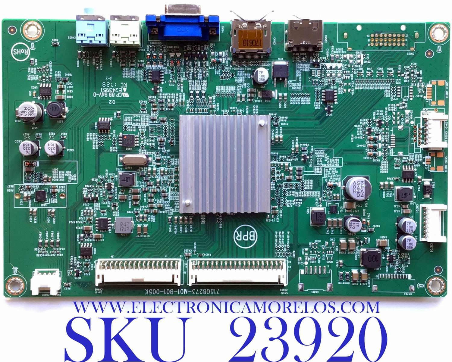 MAIN PARA MONITOR VIEWSONIC / NUMERO DE PARTE  GQGCB0V107 / 715G8273-M01-B01-005K / (Q)GQGCB0V1070000Q / PANEL TPT315B5-QHBN0.K REV:S5940E / MODELO VX3211-2K