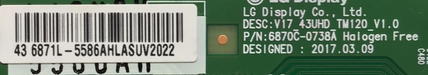 T-CON PARA TV W BOX / NUMERO DE PARTE  6871L-5586A / 6870C-0738A / 5586A / PANEL K430WDC2 / MODELO 0E-43LED4K - Imagen 2