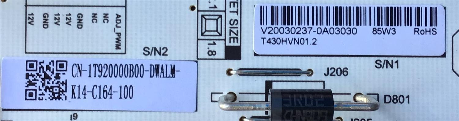 FUENTE DE PODER PARA TV TOSHIBA / NUMERO DE PARTE 1T920000B00 / PW.85W2.651 / 1T920000B00-DWALM / PANEL K430WDCRA-UA251A6 / K430WDCRA-VA250A6 / MODELO 43LF421U21 - Imagen 2