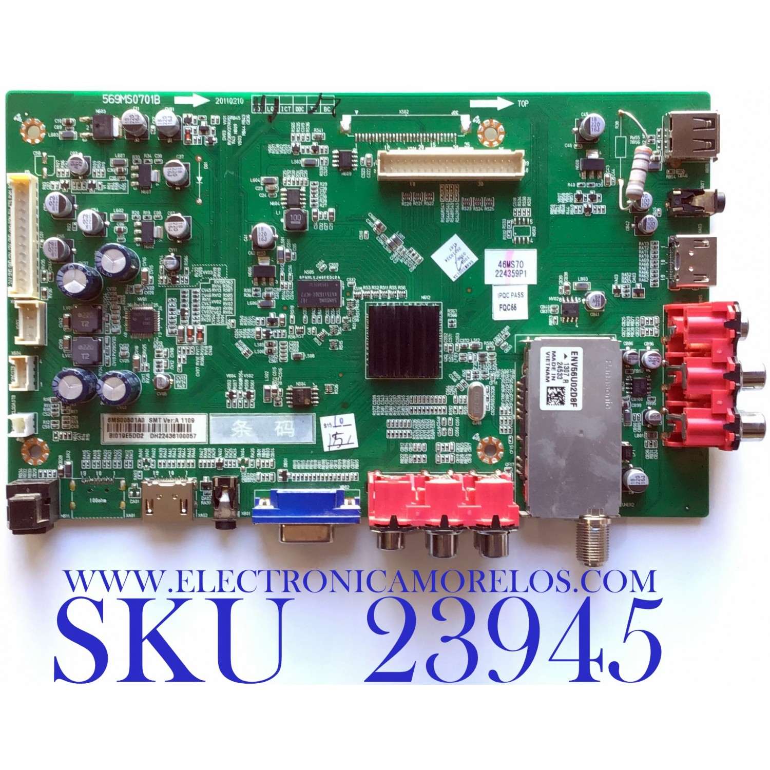 MAIN PARA TV DYNEX / NUMERO DE PARTE  6MS00501A0 / 569MS0701B / 224359P1 / BI019E5DD2 / 46MS70 / DH22436100057 / PANEL T460HW03 V.F / MODELO DX-46L261A12