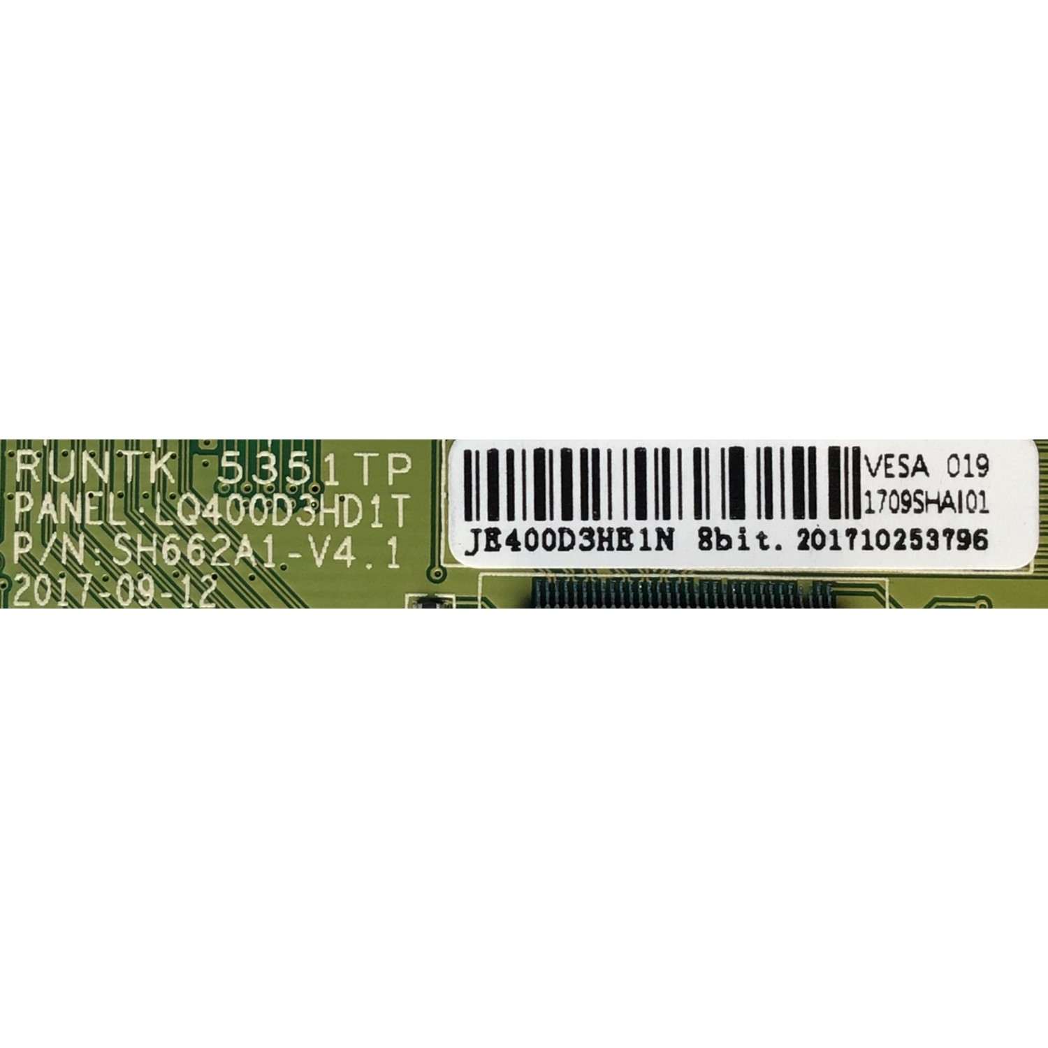 T-CON PARA TV ELEMENT / NUMERO DE PARTE  JE400D3HE1N / RUNTK5351TP / SH662A1-V4.1 / 201710253796 / LQ400D3HD1T / 02A80200010002 / PANEWL CN385CN7520 / MODELO ELFW4017BF - Imagen 2
