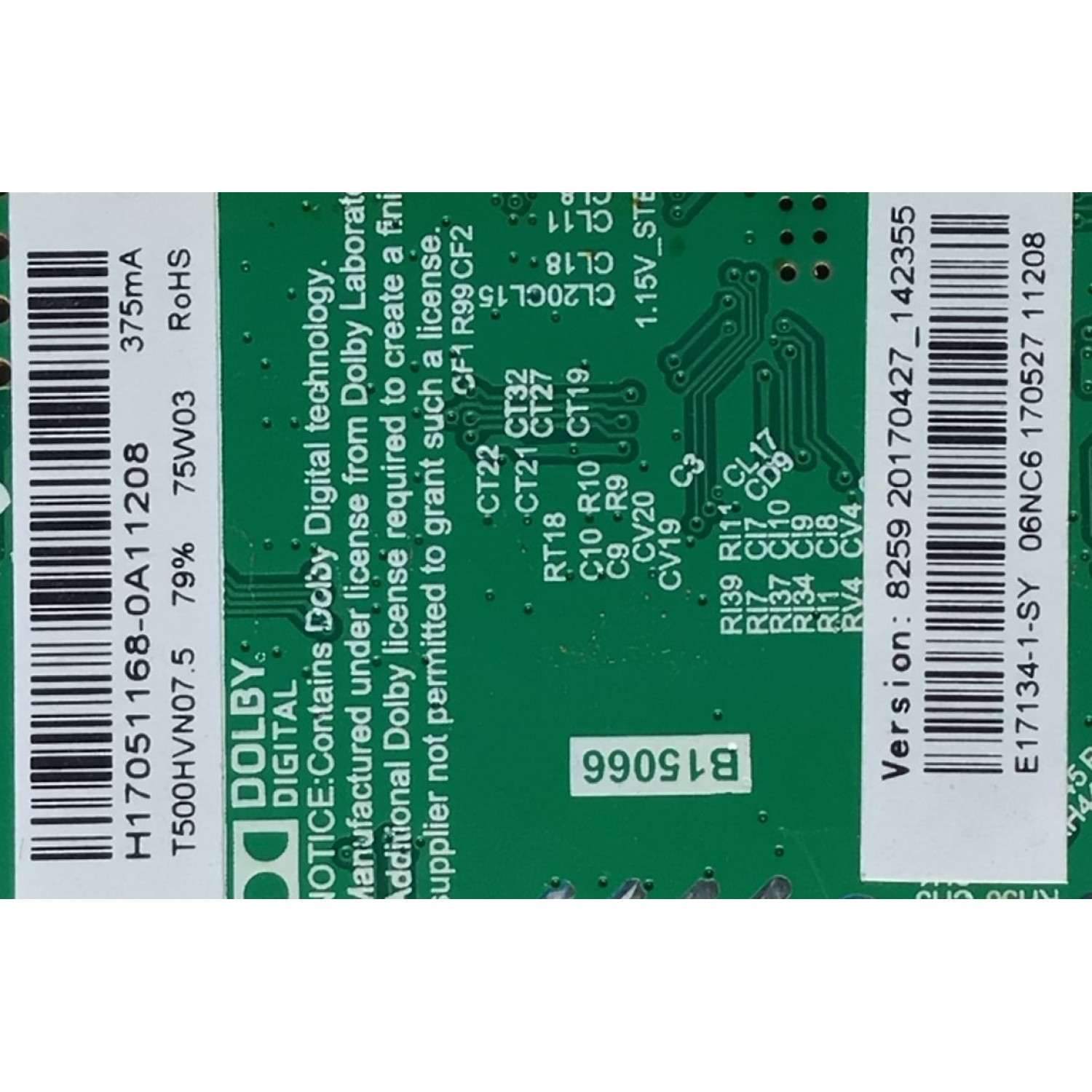 MAIN FUENTE PARA TV ELEMENT / NUMERO DE PARTE  H17051168 / TP.MS3393.PB801 / E17134-1-SY / H17051168-0A10670 / PANEL T500-V35-DLED / MODELO ELFW5017 - Imagen 3