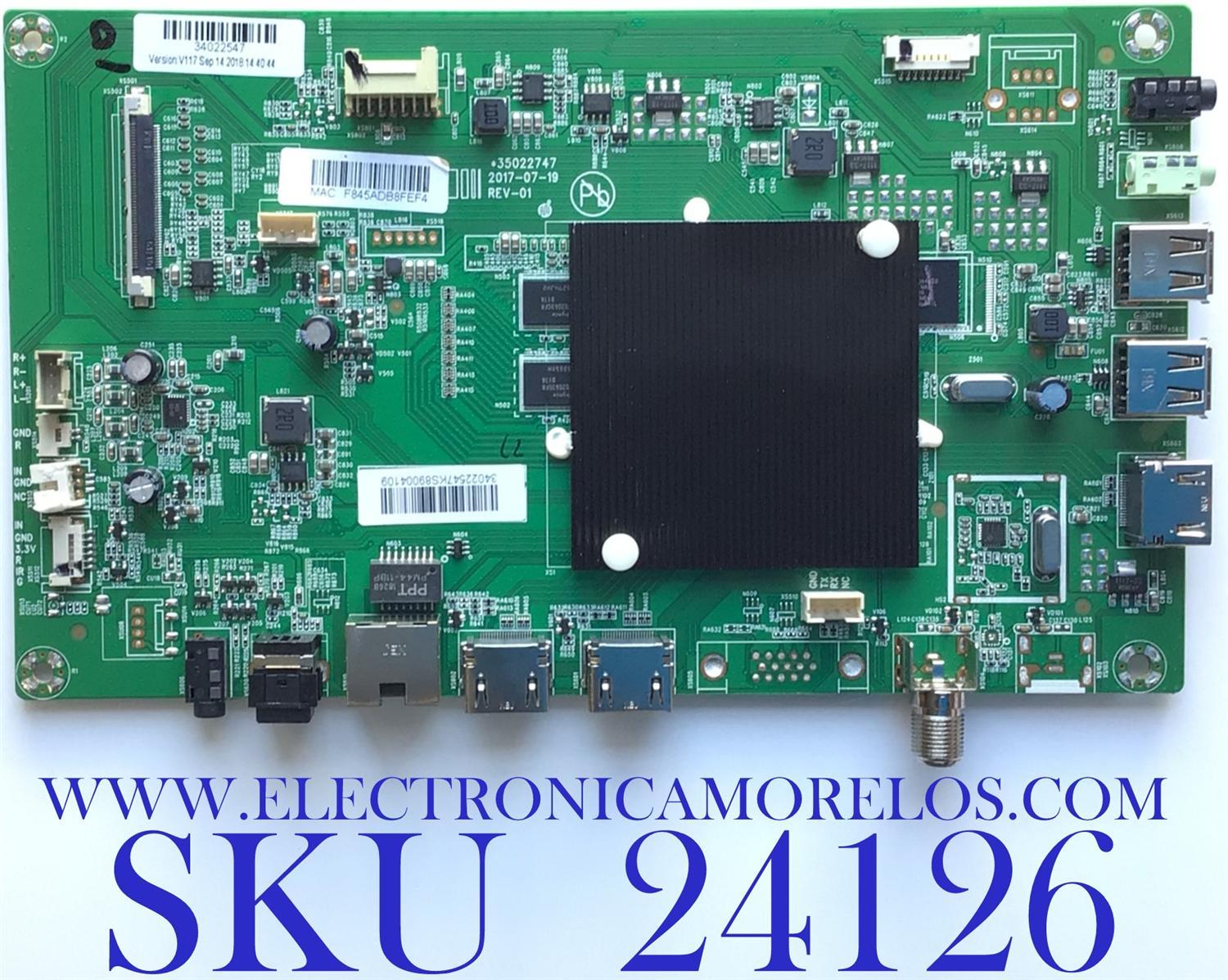 MAIN PARA TV ELEMENT 4K (3840 X 2160) HDR SMART / NUMERO DE PARTE 34022547 / 35022747 / E148158 / PANEL LC546PU2L02 / DISPLAY LC546PU2L02 / MODELO E4SW5518