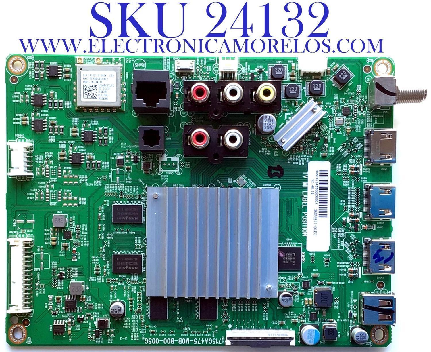 MAIN PARA TV VIZIO / NUMERO DE PARTE 905TXJSA550009 / 715GA475-M0B-B00-005G / TXJSA550009 / PANEL TPT550F2-PU2L03.Q REV:S03M / MODELOS V555-G1 LTCDYIL / V555-G1 LTCDYILV