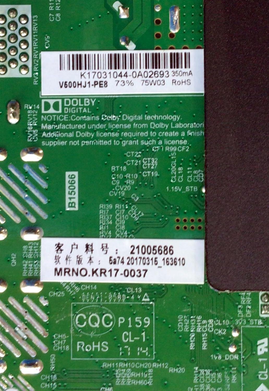 MAIN PARA TV ELEMENT / NUMERO DE PARTE  K17031044 / TP.MS3393.PB801 / K17031044-0A02693 / 21005686 / KR17-0037 / 20170315_163610 / PANEL MD5004YTIF / MODELO ELFW5017 - Imagen 2