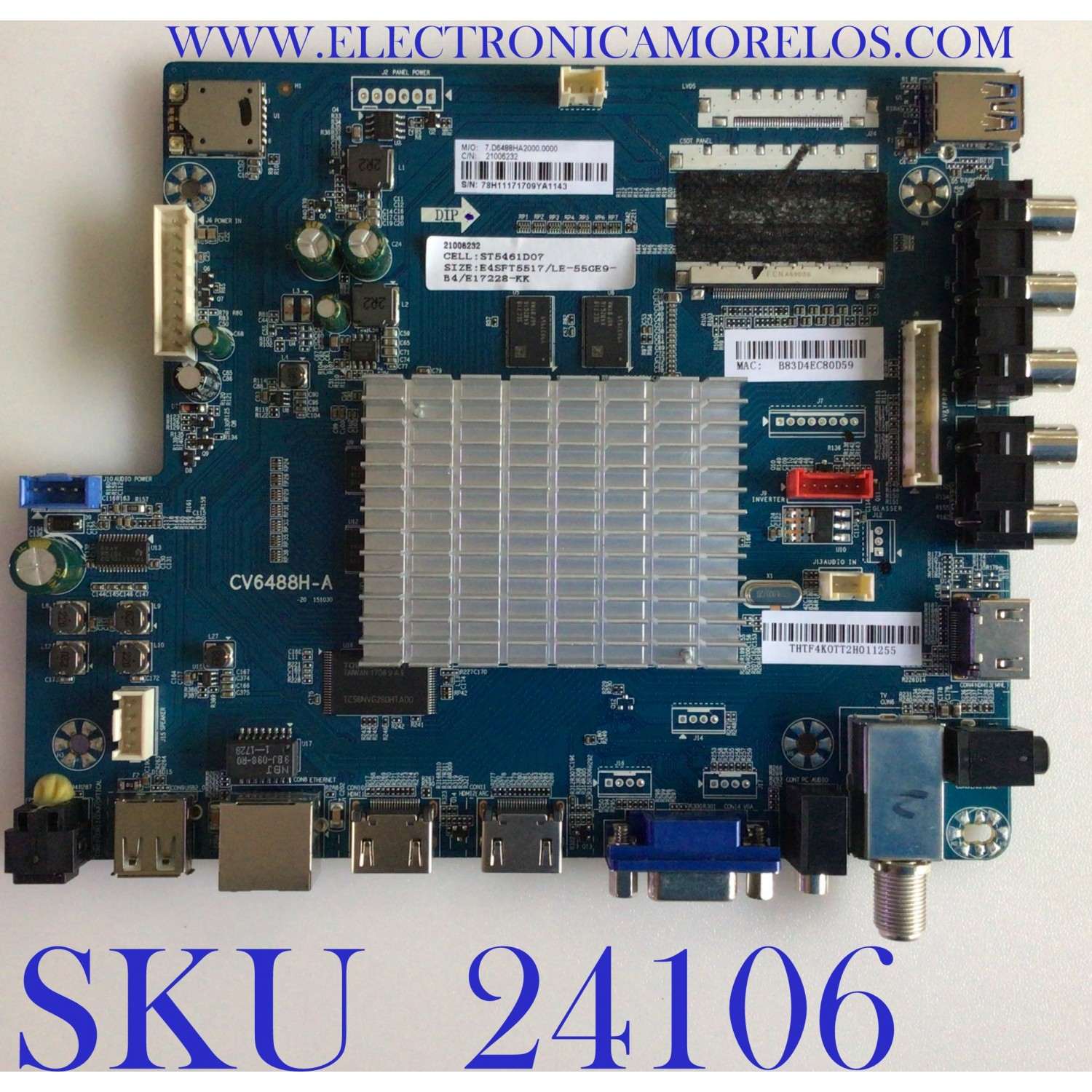 MAIN PARA TV ELEMENT / NUMERO DE PARTE E17228-KK / CV6488H-A / 21006232 / 7.D6488HA2000.0000 / 78H1117 / PANEL ST5461D07-1 / MODELO E4SFT5517 J7M0M