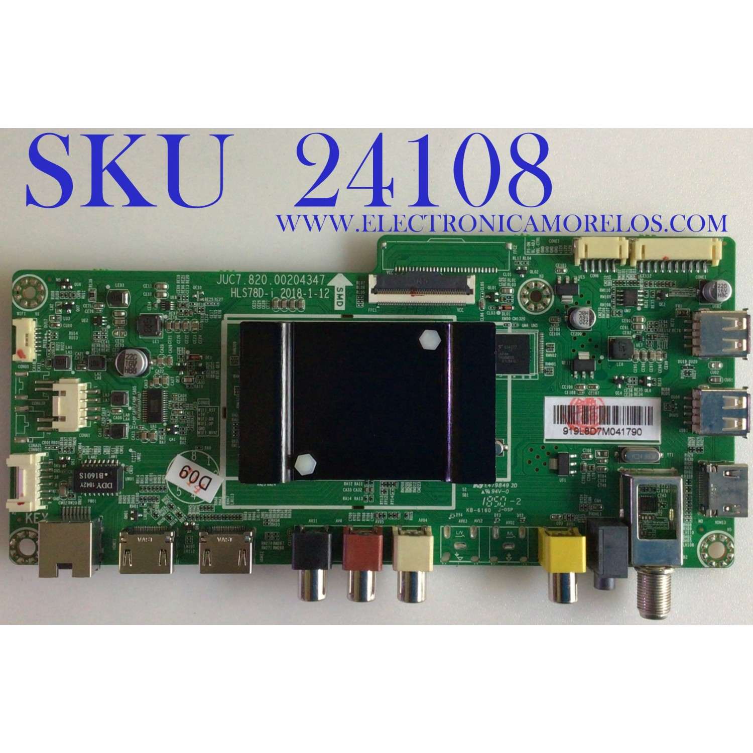 MAIN PARA TV ELEMENT / NUMERO DE PARTE 919L8D / JUC7.820.00204347 / HLS78D-I / 919L8D7M / PANEL C500F18-E61-P / MODELO E2S5018