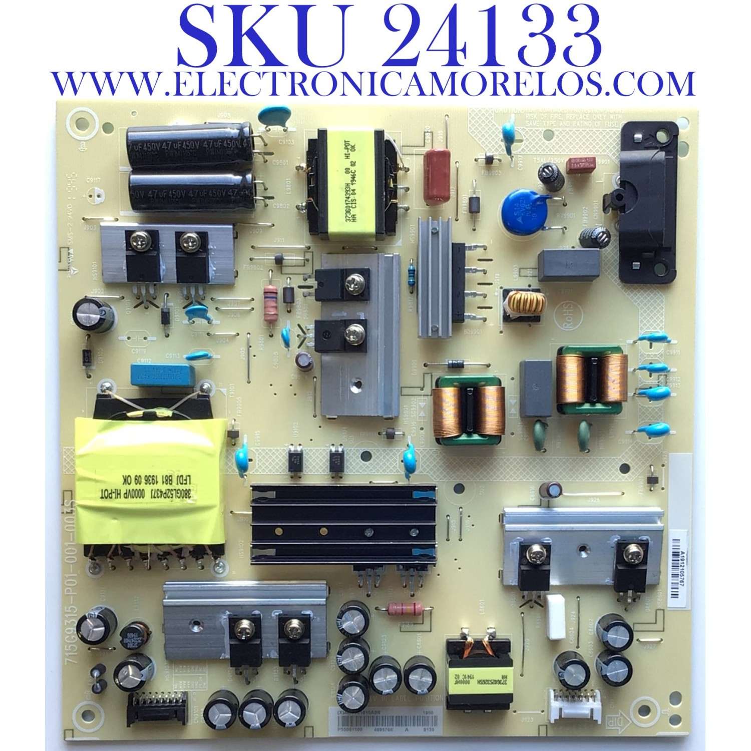 FUENTE DE PODER PARA TV VIZIO / NUMERO DE PARTE ADTVJ1815AB8 / 715G9315-P01-001-003S / PANEL TPT550F2-PU2L03.Q REV:S03M / MODELO V555-G1 LTCDYILW / V555-G1 LTCDYILV