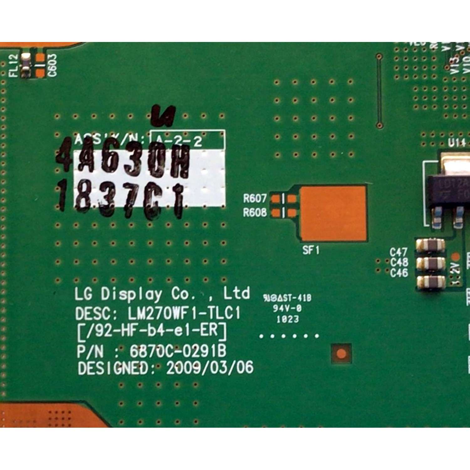 T-CON PARA TV HP / NUMERO DE PARTE 6871L-1837L / 6870C-0291B / 1837L / PANEL LM270WF1 (TL)(C1) / MODELO 2710M - Imagen 2