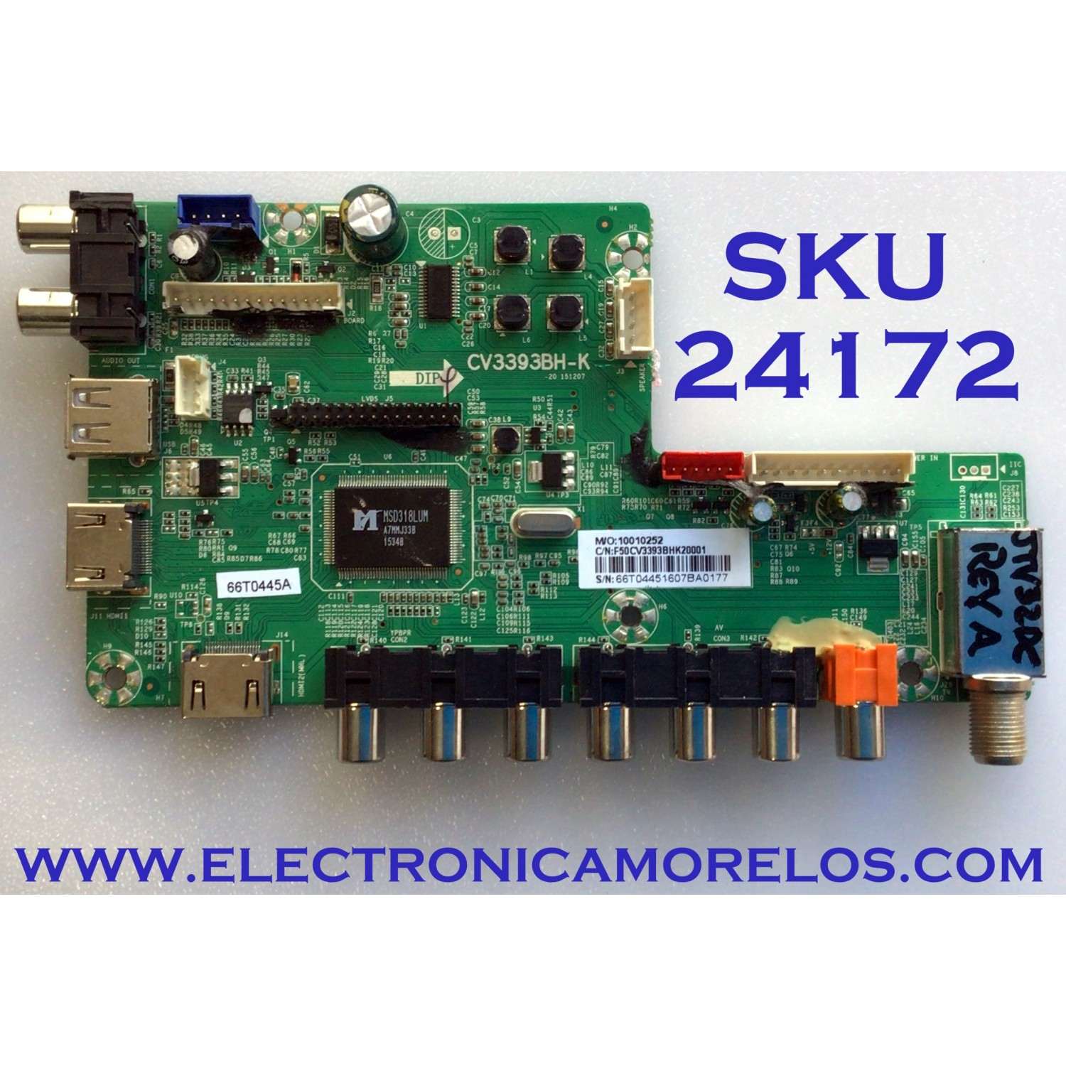 MAIN PARA TV JENSEN / NUMERO DE PARTE  F50CV3393BHK20001 / CV3393BH-K / 10010252 / 66T04451607BA0177 / LTE32387 / PANEL ST3151A04-8 / MODELO JTV32DC / JTV3217DC