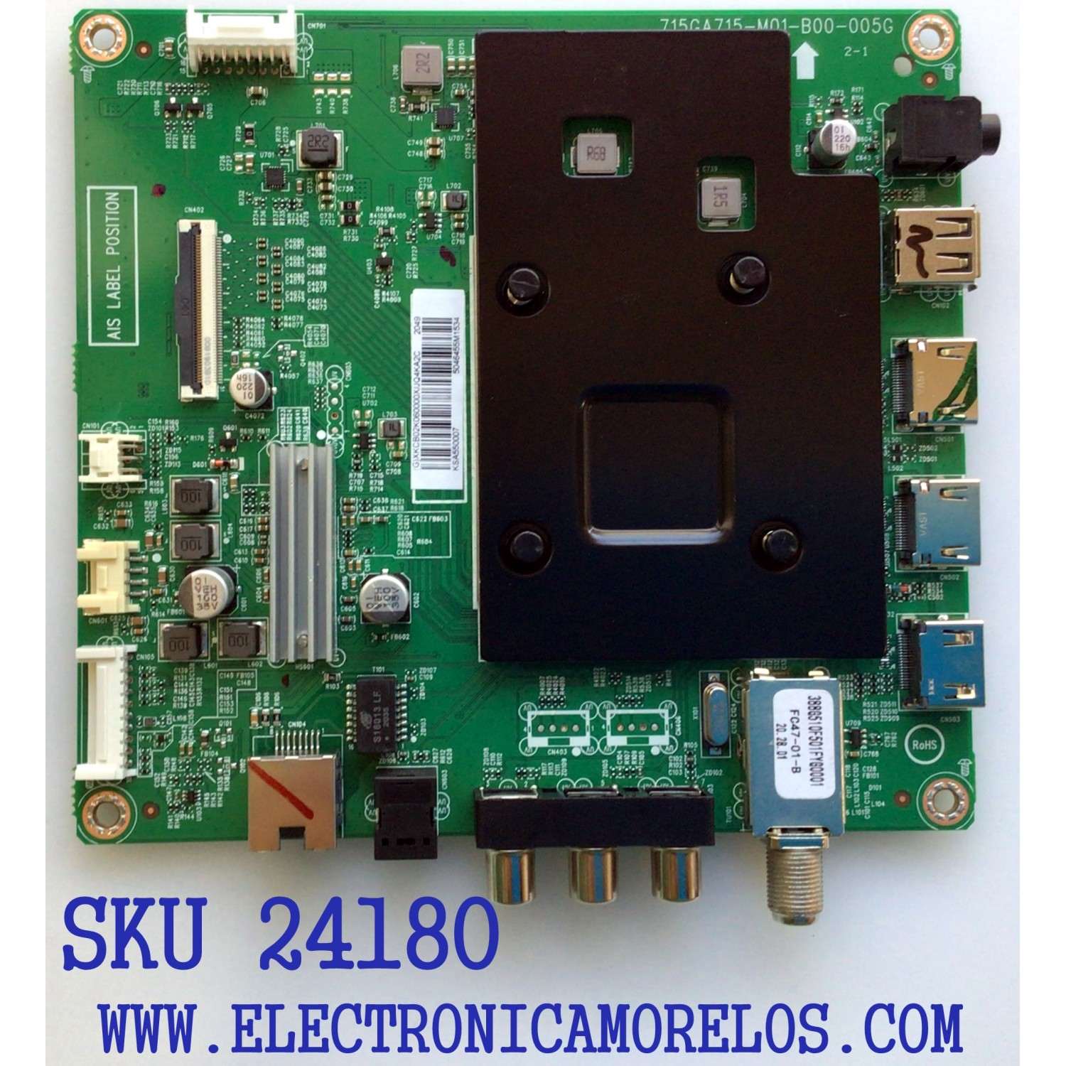 MAIN PARA TV INSIGNIA / NUMERO DE PARTE XKCB02K060 / 715GA715-M01-B00-005G / KSA550007 / 5046455M1534 / PANEL TPT550U1-QVN05.U REV:S57B1BC / DISPLAYT550QVN05.7 / MODELO NS-55DF710NA21