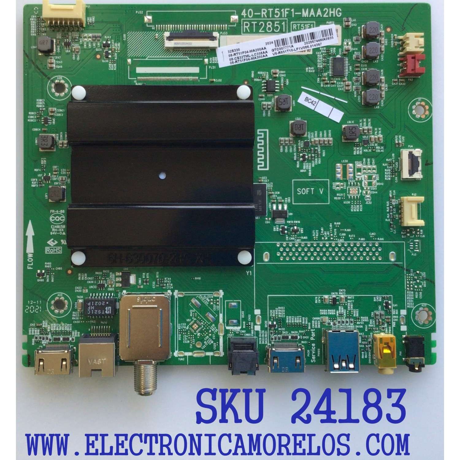 MAIN PARA TV TCL / NUMERO DE PARTE 08-CS32TML-LC356AA / 40-RT51F1-MAA2HG / V8-R851T10-LF1V066 / 08-RT51F04-MA200AA / 08-RT51F04-MA300AA / RT2851 / RT51F1 / PANEL LVW320NDEL / DISPLAY ST3151A07-2 VER.2.3 / MODELO 32S330