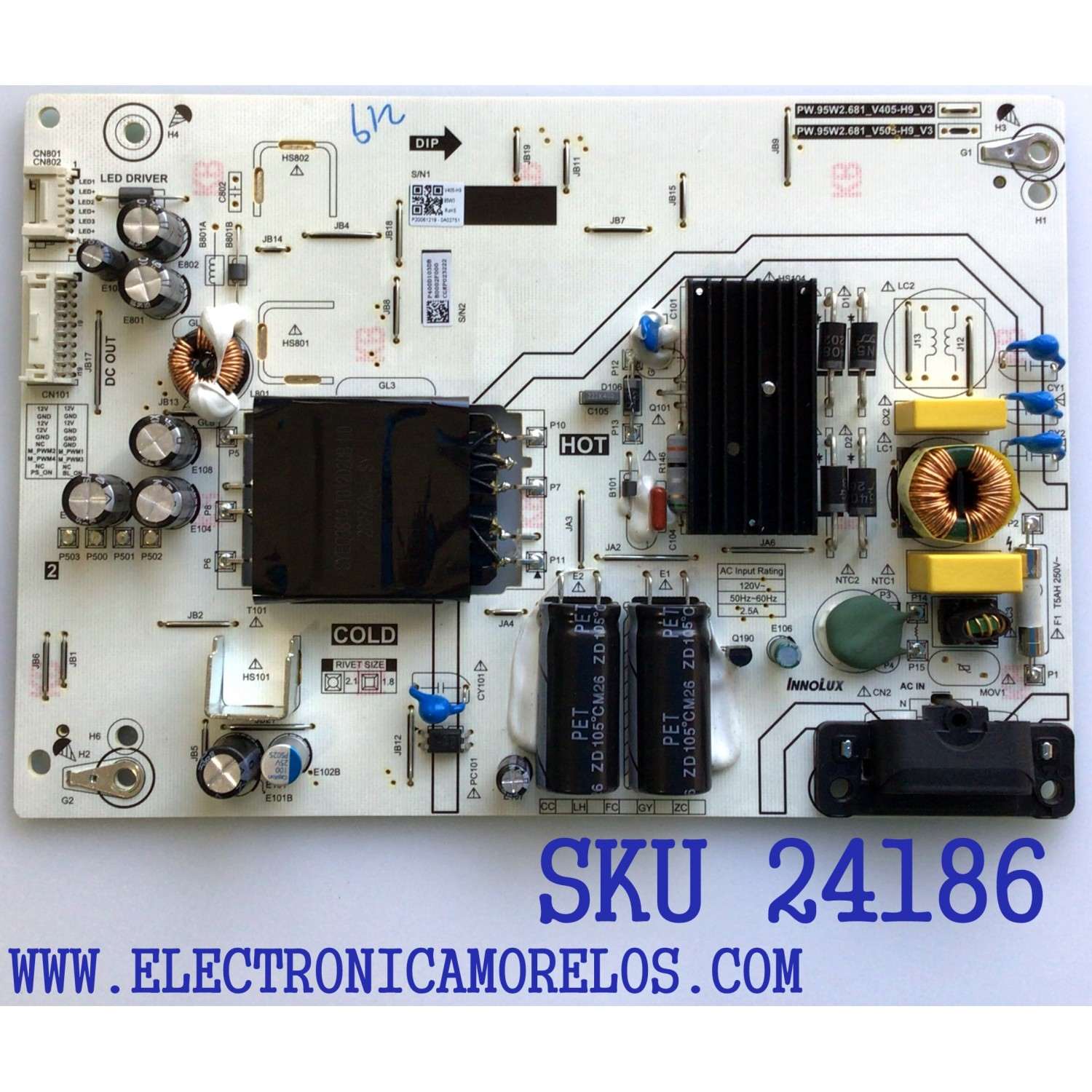 FUENTE DE PODER PARA TV VIZIO 4K UHD HDR SMART TV / NUMERO DE PARTE P400D103DB / SHG4003A-247E / PW.95W2.681_V405-H9_V3 / 25-DB5803-X215 / SHG4003A-247E V4.0 / PANEL V400DJ2-D03 REV.C1 / MODELO V405-H19 / V405-H19 LIAIZA / V405-H19 LINIZALW