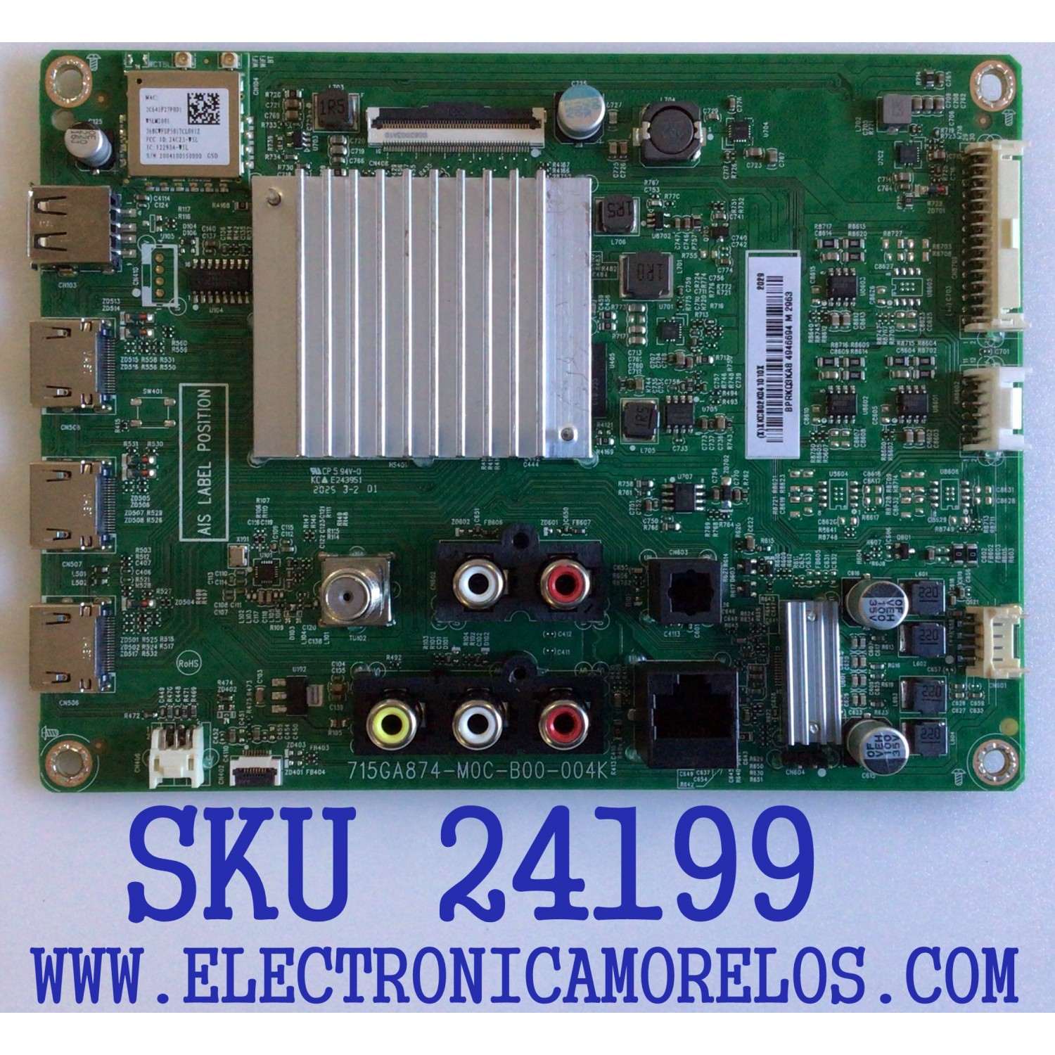 MAIN PARA TV VIZIO 4K HDR SMART TV / NUMERO DE PARTE XKCB02K041 / 756TXKCB02K041 / 715GA874-M0C-B00-004G / 715GA874-M0C-B00-004K / PANEL TPT430B5-GT013.H REV:S1G / MODELOS V435-H11 / V435-H11 LTM5ZG / V435-H1 / V435-H1 LTM5ZG / V435-H1 LTN5ZG