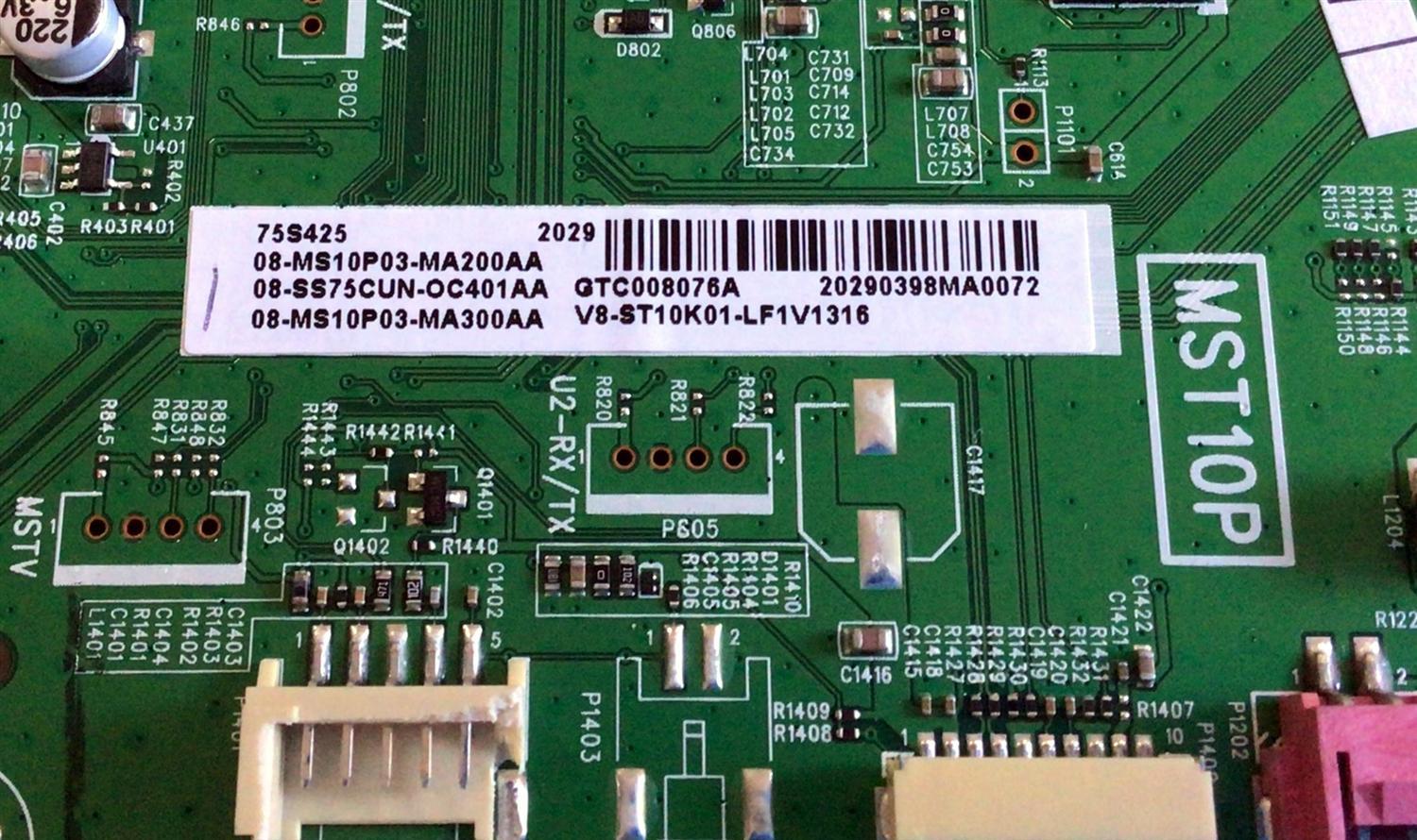 MAIN PARA TV TCL / NUMERO DE PARTE 08-SS75CUN-OC401AA / 40-MST10P-MAD4HG / V8-ST10K01-LF1V1316 / 08-MS10P03-MA200AA / 08-MS10P03-MA300AA / MST10P / PANEL LVU750NDBL SD9W01  / MODELOS 75S425 / 75S421 - Imagen 3