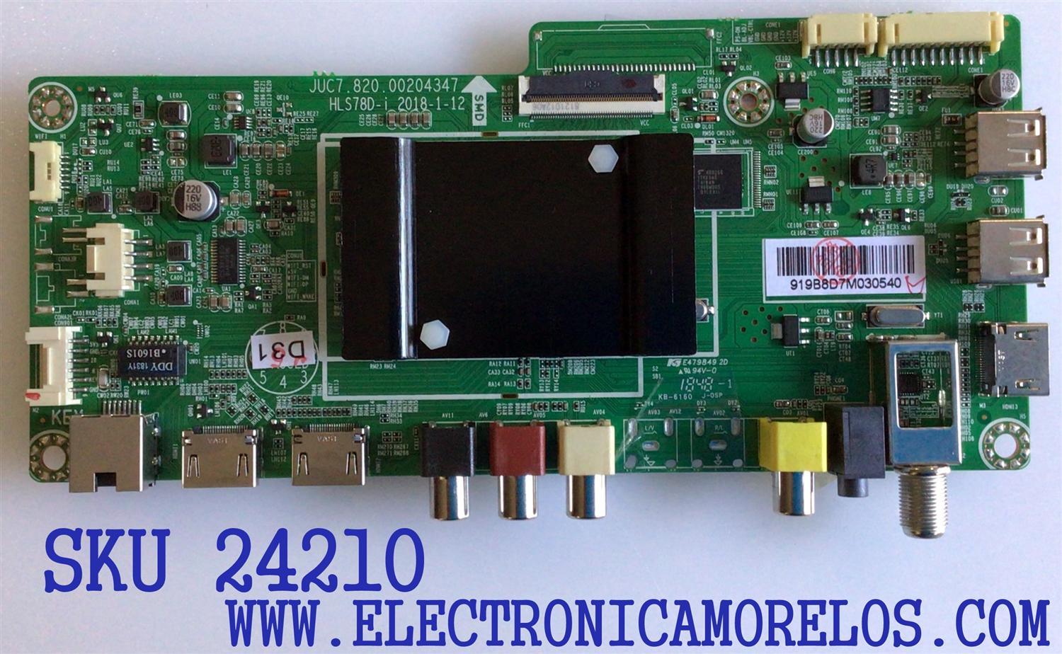 MAIN PARA TV ELEMENT / NUMERO DE PARTE  919B8D / JUC7.820.00204347 / HLS78D-I / 919B8D7M030540 / PANEL C500F18-E61-P / MODELO E2SW5018
