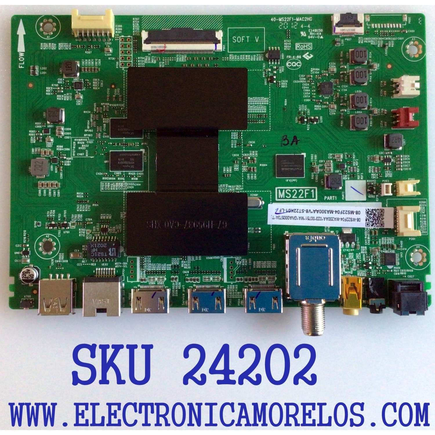 MAIN PARA TV TCL / NUMERO DE PARTE 08-MS22F04-MA200AA / 40-MS22F1-MAC2HG / 08-MS22F04-MA300AA / V8-ST22K01-LF / MS22F1 / PANEL LVU430NEBL / DISPLAY HV430FHB-N10 / MODELO 43S525