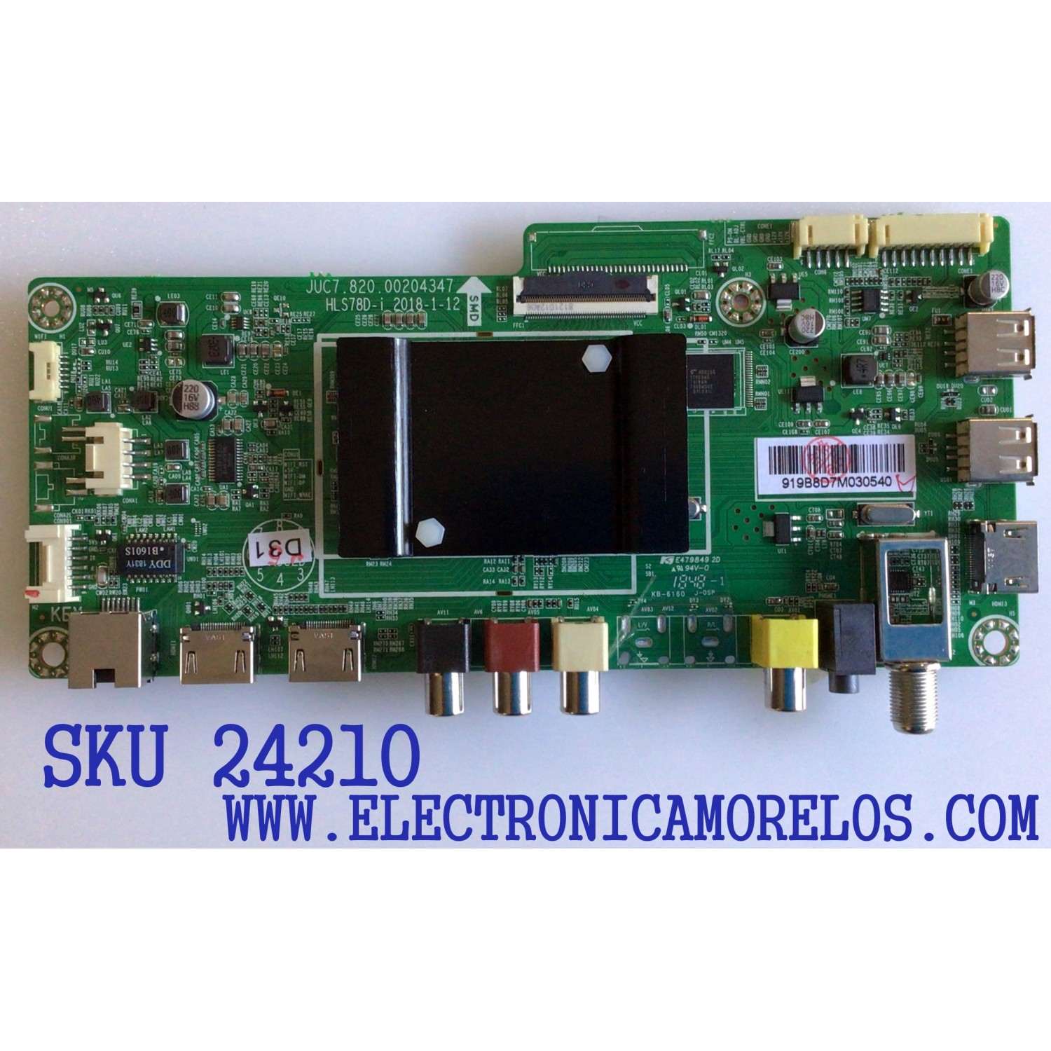 MAIN PARA TV ELEMENT / NUMERO DE PARTE  919B8D / JUC7.820.00204347 / HLS78D-I / 919B8D7M030540 / PANEL C500F18-E61-P / MODELO E2SW5018