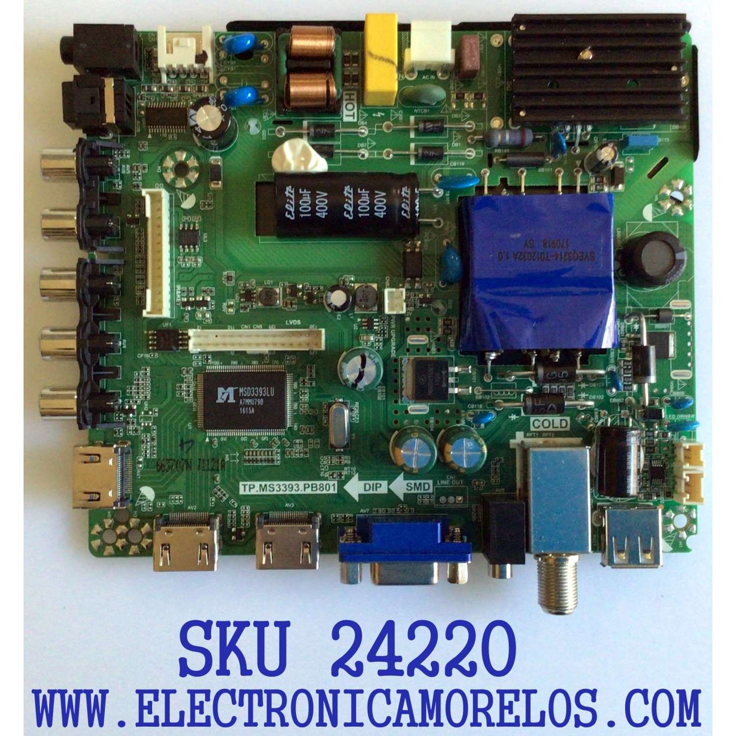 MAIN FUENTE (COMBO) PARA TV ELEMENT / NUMERO DE PARTE K17041121 / TP.MS3393.PB801 / 21005776 / V400HJ6-PE1 / E17034-KK / 20170321_221116 / PANEL MD4009YTIF / MODELO ELFW4017 D7C0M