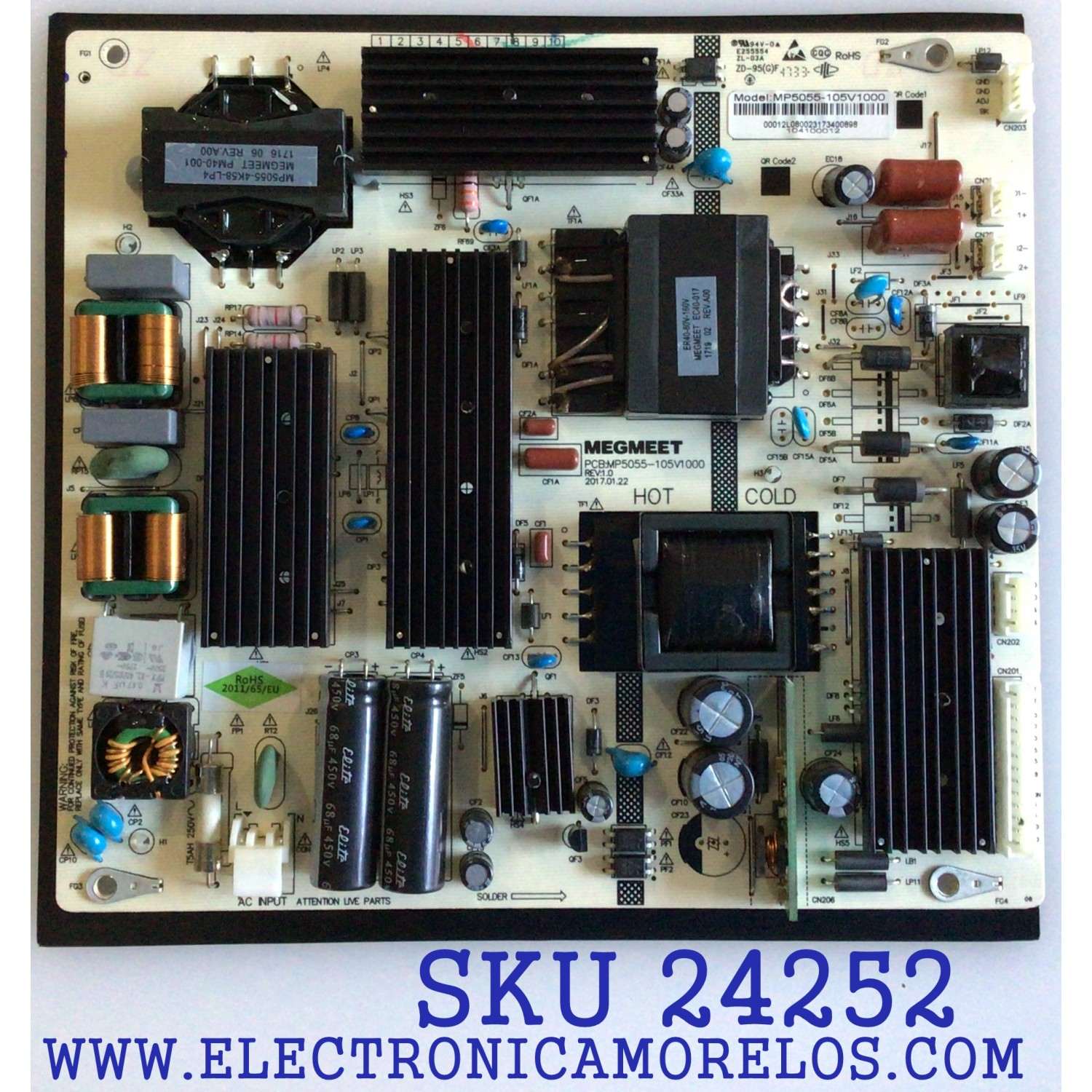 FUENTE DE PODER PARA TV ELEMENT / NUMERO DE PARTE MP5055-105V1000 / E255554 / 104100012 / PANEL T550-V35-DLED / MODELO E4SJ5517BF LE-55GV350-B1