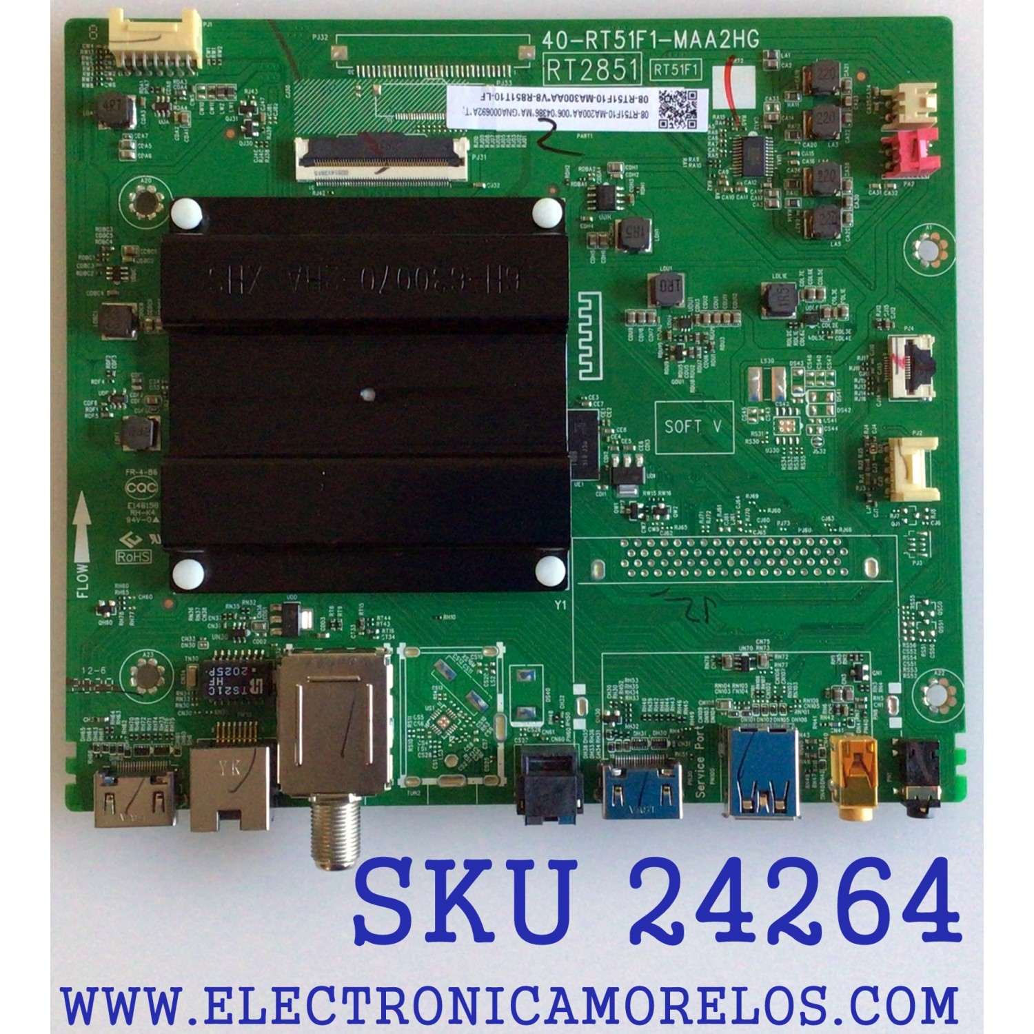 MAIN PARA TV TCL SMART TV / NUMERO DE PARTE 08-RT51F10-MA200AA / 40-RT51F1-MAA2HG / RT2851 / RT51F1 / 08-RT51F10-MA300AA / V8-R851T10-LF / PANEL LVF395NDEL MD9W19 V3 / DISPLAY V400HJ6-PE1 / MODELO 40S330