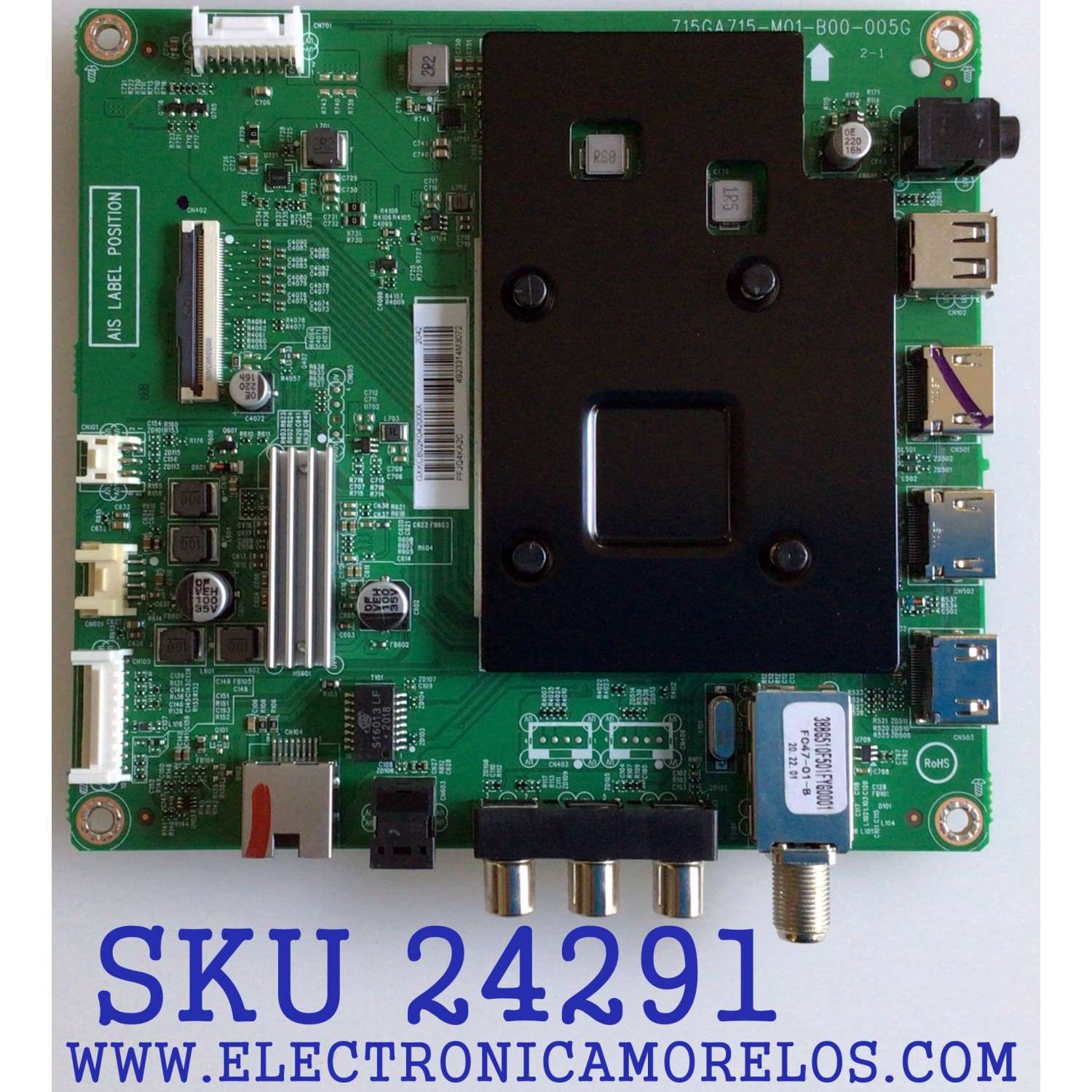 MAIN PARA TV INSIGNIA / NUMERO DE PARTE GXKCB02K042 / 715GA715-M01-B00-005G / 715GA715-M01-B00-005K / GXKCB02K042000X / PANEL TPT550U1-QVN05.U REV:S57B1AY / MODELO NS-55DF710NA21