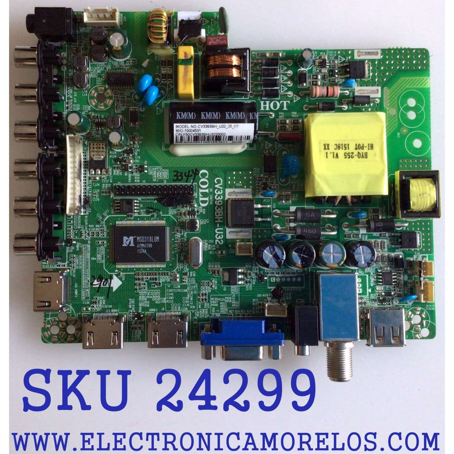 MAIN FUENTE (COMBO) PARA TV JENSEN / NUMERO DE PARTE 10004531 / CV3393BH-U32 / CV3393BH_U32_20_H1 / F50CV3393BHU3220002 / 5CH29011 / LTE32268-5 / MODELO JE3215