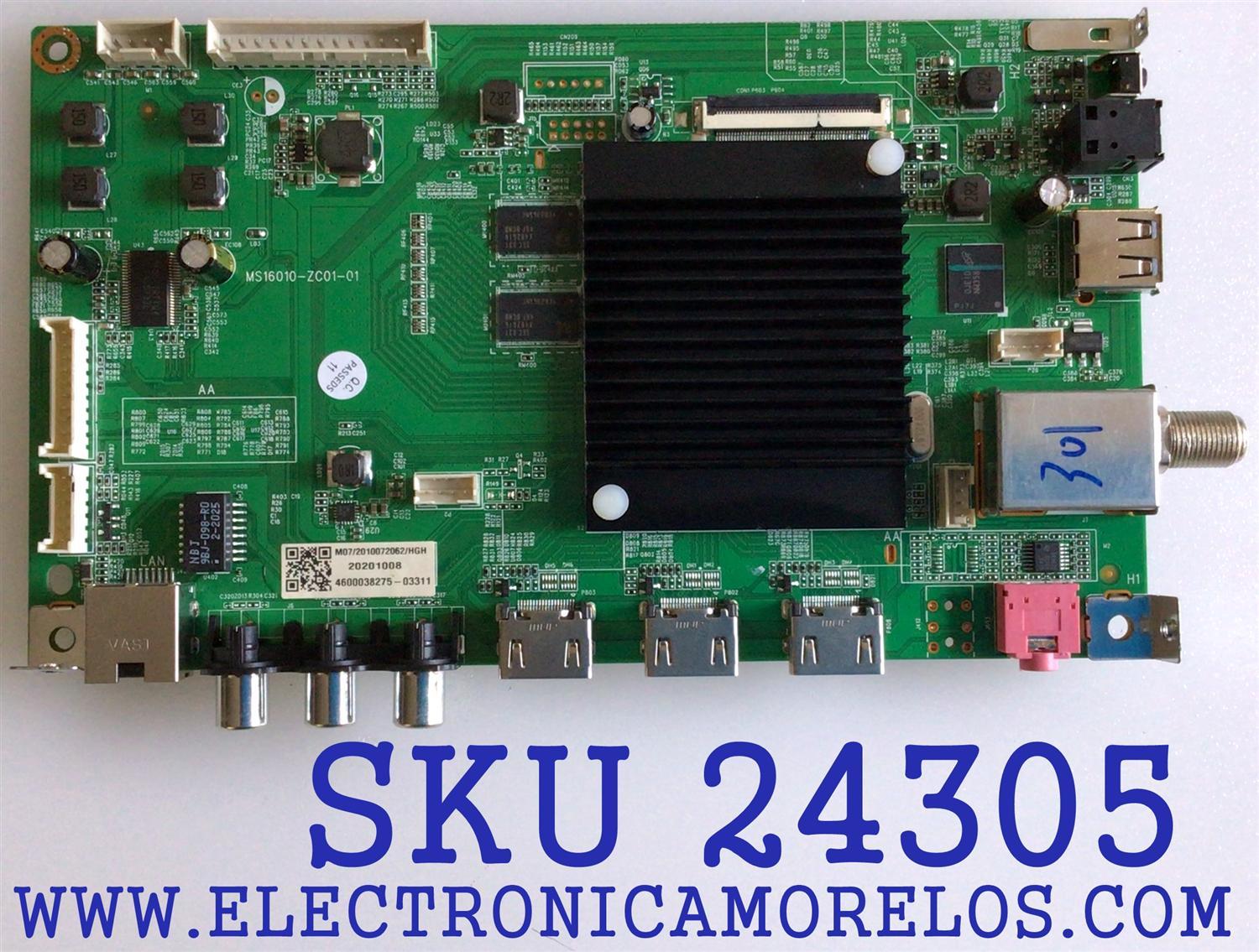 MAIN PARA TV WESTINGHOUSE ORIGINIAL ROKU TV 4K UHD HDR / NUMERO DE PARTE 515C16010M07 / MS16010-ZC01-01 / 2E01413C0 / KB6160 / E503744 / PANELS CC580PV7D / CC580PV4D / MODELO WR58UX4019