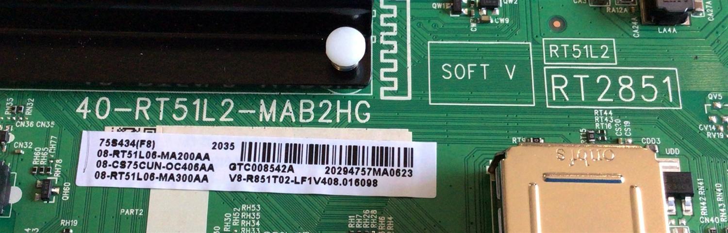 MAIN PARA TV TCL / NUMERO DE PARTE 08-CS75CUN-OC406AA / 40-RT51L2-MAB2HG / 08-RT51L08-MA200AA / 08-RT51L08-MA300AA / V8-R851T02-LF1V408 / V8-R851T02-LF1V408.016098 / RT51L2 / RT2851 / PANEL LVU750NDEL / NUMERO DE DISPLAY ST 7461D01-A / MODELO 75S434 - Imagen 2