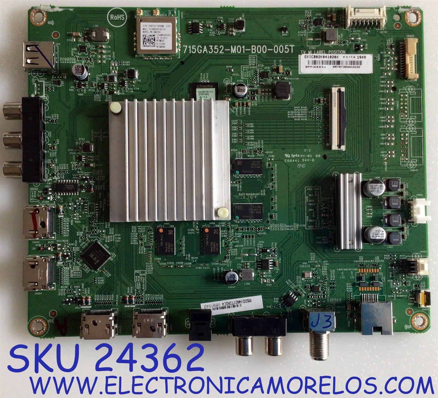 MAIN PARA TV VIZIO QUANTUM COLOR / NUMERO DE PARTE GXICB02K041 / 715GA352-M01-B00-005T / E88441 / GXICB02K041020X / PANEL TPT500U1-QVN03.U / MODELO M507-G1 LTCWQHNV