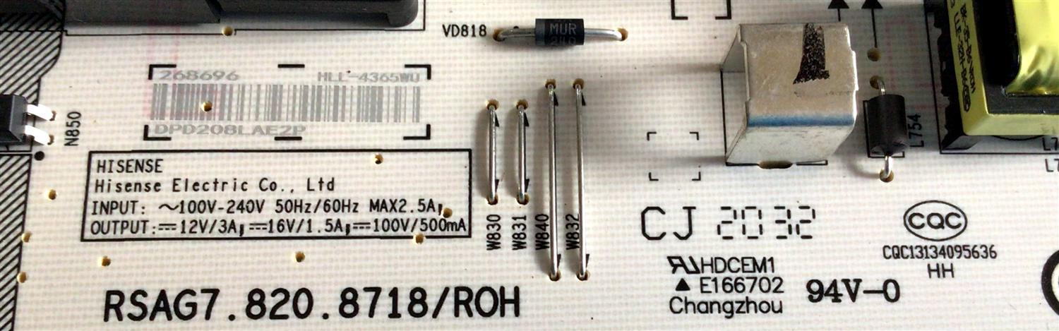 FUENTE DE PODER PARA TV HISENSE / ONN·ROKU TV / NUMERO DE PARTE 268696 / RSAG7.820.8718/ROH / HLL-4365WU / CQC13134095636 / PANEL HD650Y1U71-T0L3\S0\GM\ROH / MODELOS 100021261 / 65R6E4 - Imagen 2